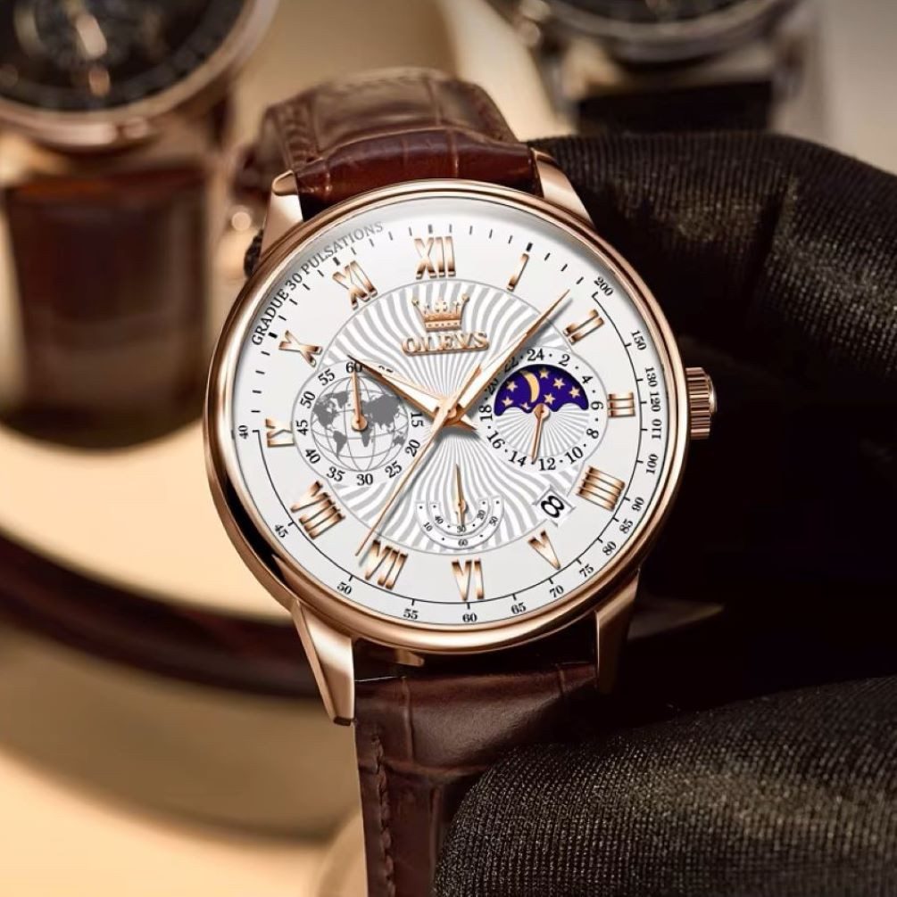 OLEVS Quarzuhr Herren Olevs Chronograph Uhr – Lederarmband, klassisch elega günstig online kaufen