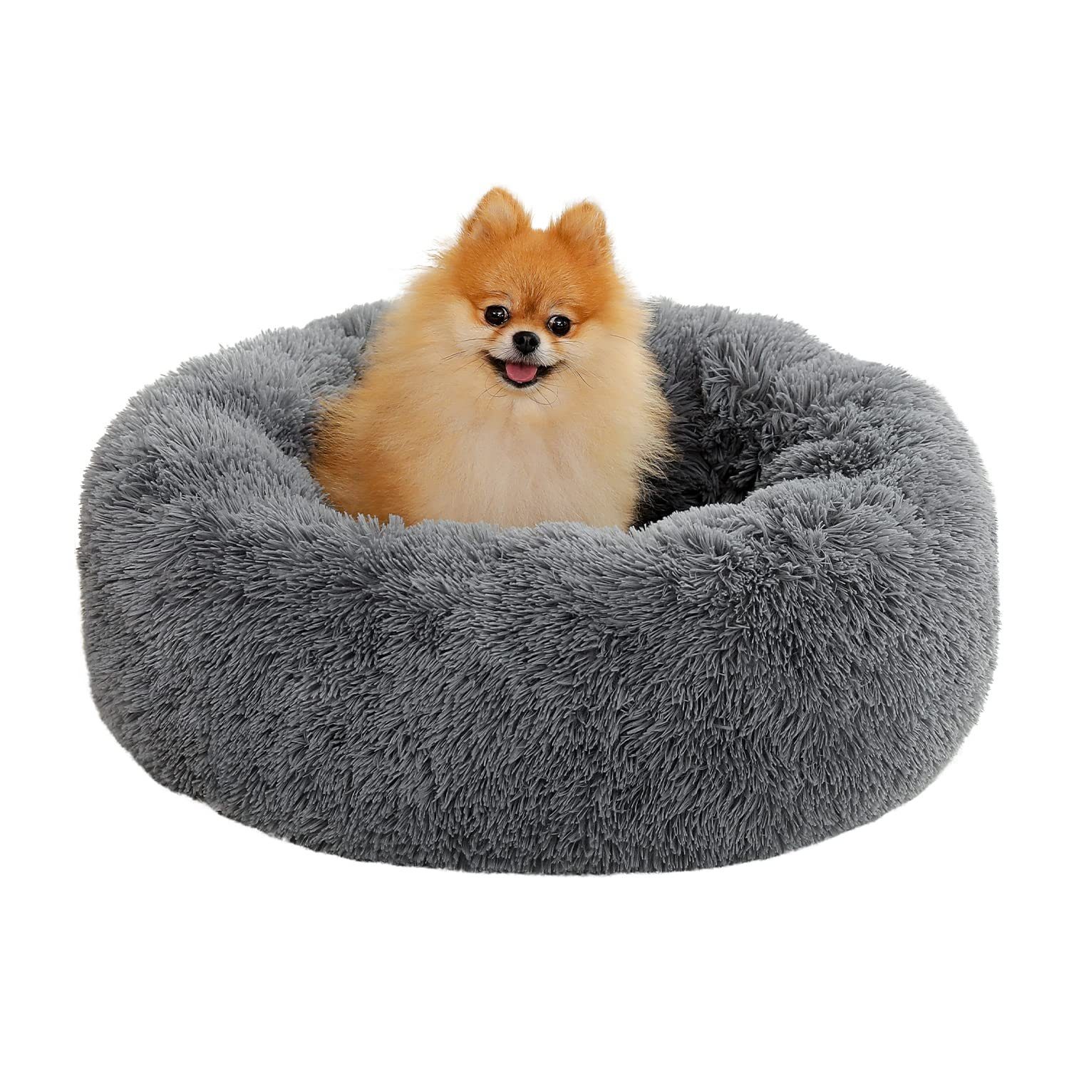 PurpurRain Hundematte Plüsch weich warm Haustierbett grau, Ø 70-115 cm