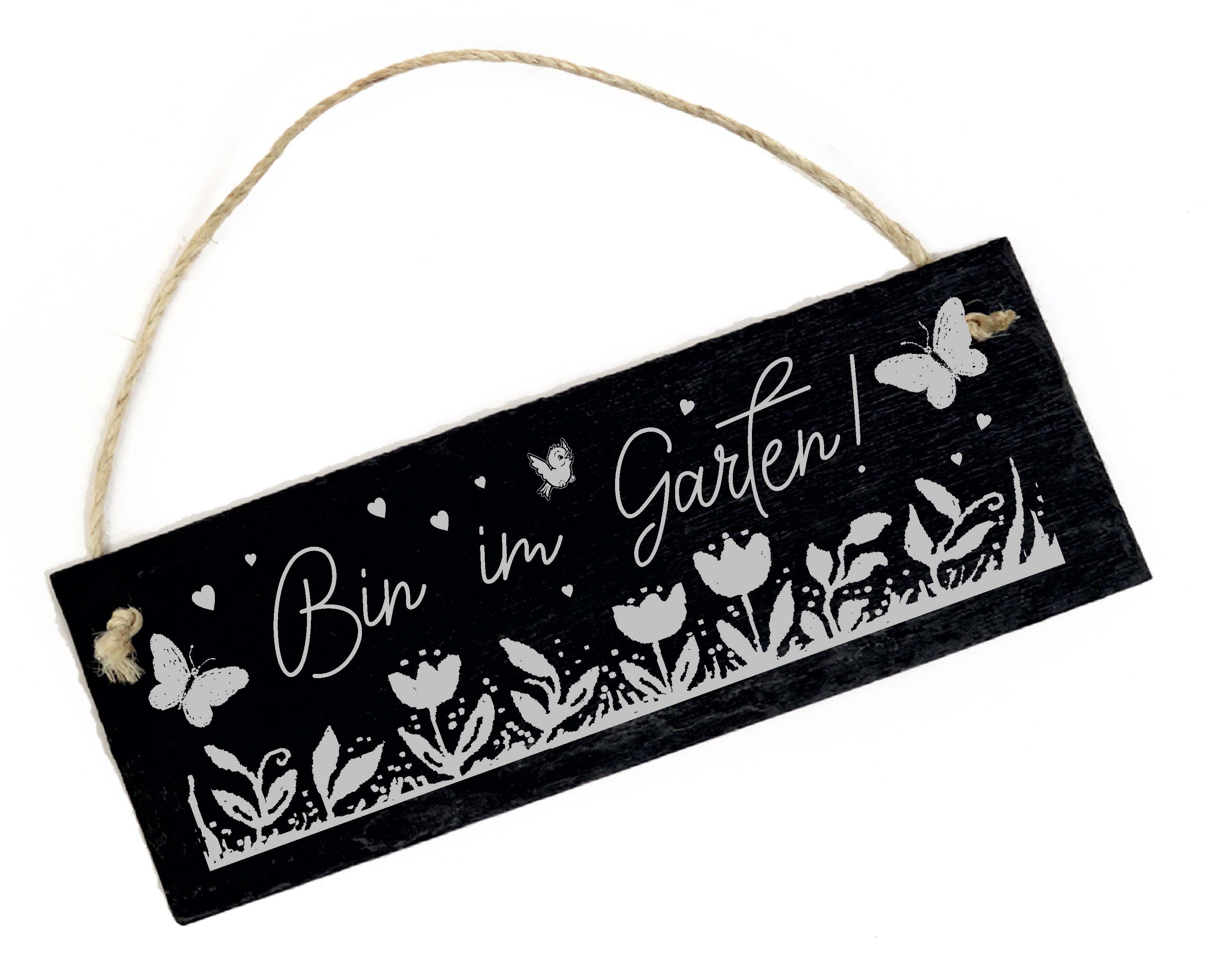 Dekolando Hinweisschild Bin im Garten ! Schild Türschild Schiefer, graviert