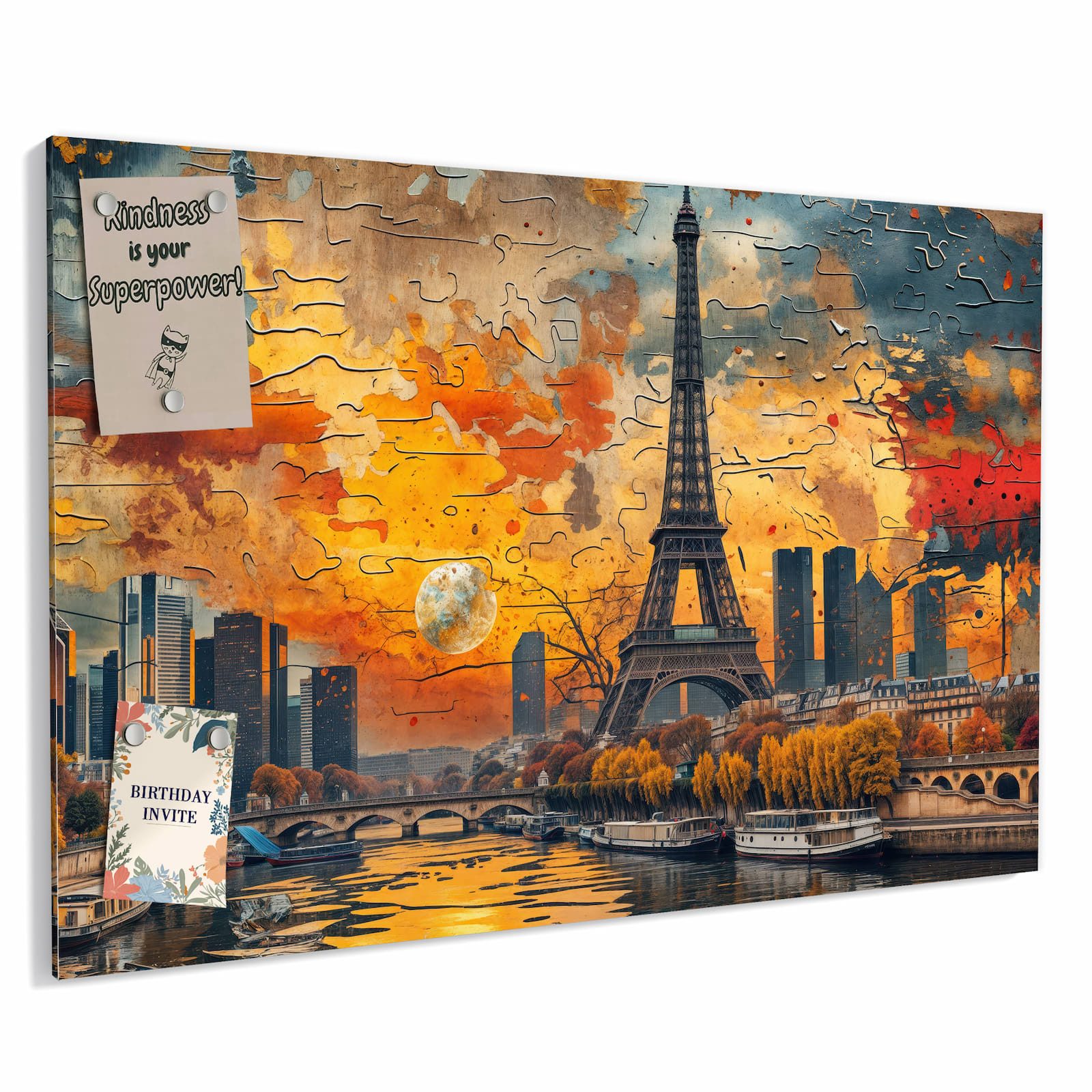 Primedeco Memoboard Metall Eiffelturm Skyline – beschreibbar & magnetisch, (Inklusive Stift, Magnete und Montagematerial, 1-tlg., 9 verschiedene Größen), Magnetisch und Beschreibbar
