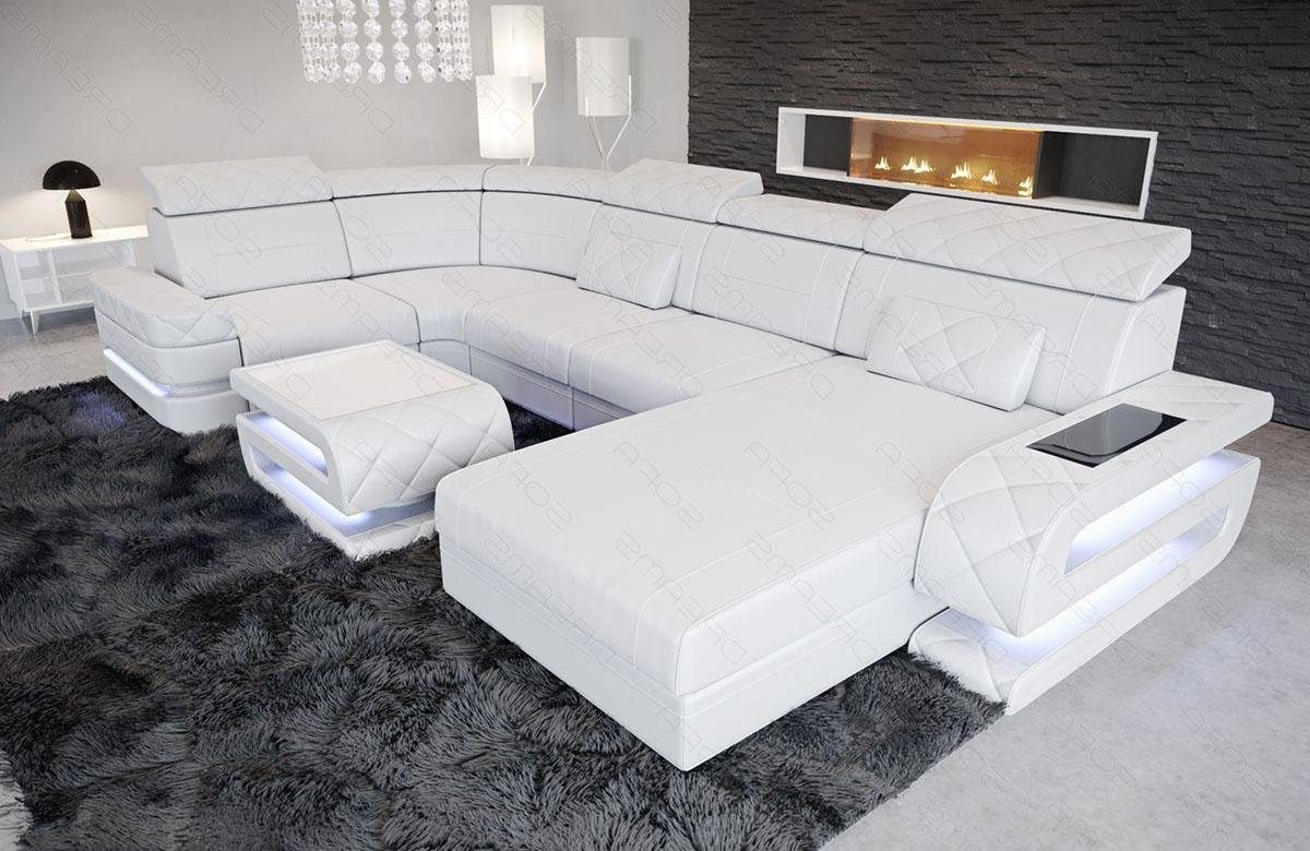 Sofa Dreams Wohnlandschaft Sofa Leder Bologna U Form Ledersofa, Couch, mit LED, wahlweise mit Bettfunktion als Schlafsofa, Designersofa