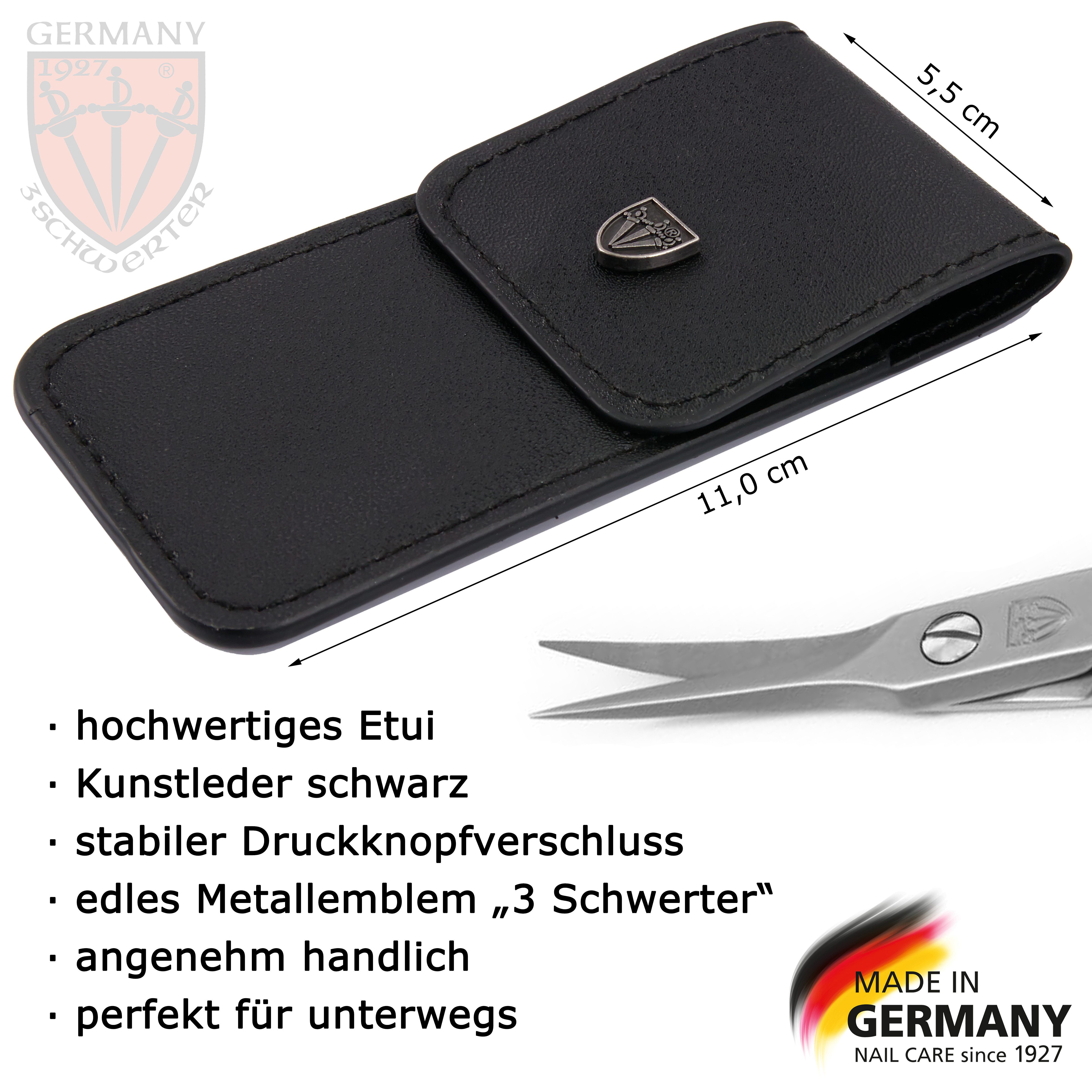 3 SCHWERTER Hautschere Rostfreie Maniküreschere mit Kunstlederetui, Exakte Nagelhautentfernung, 0,2cm Turmspitze, Made in Germany