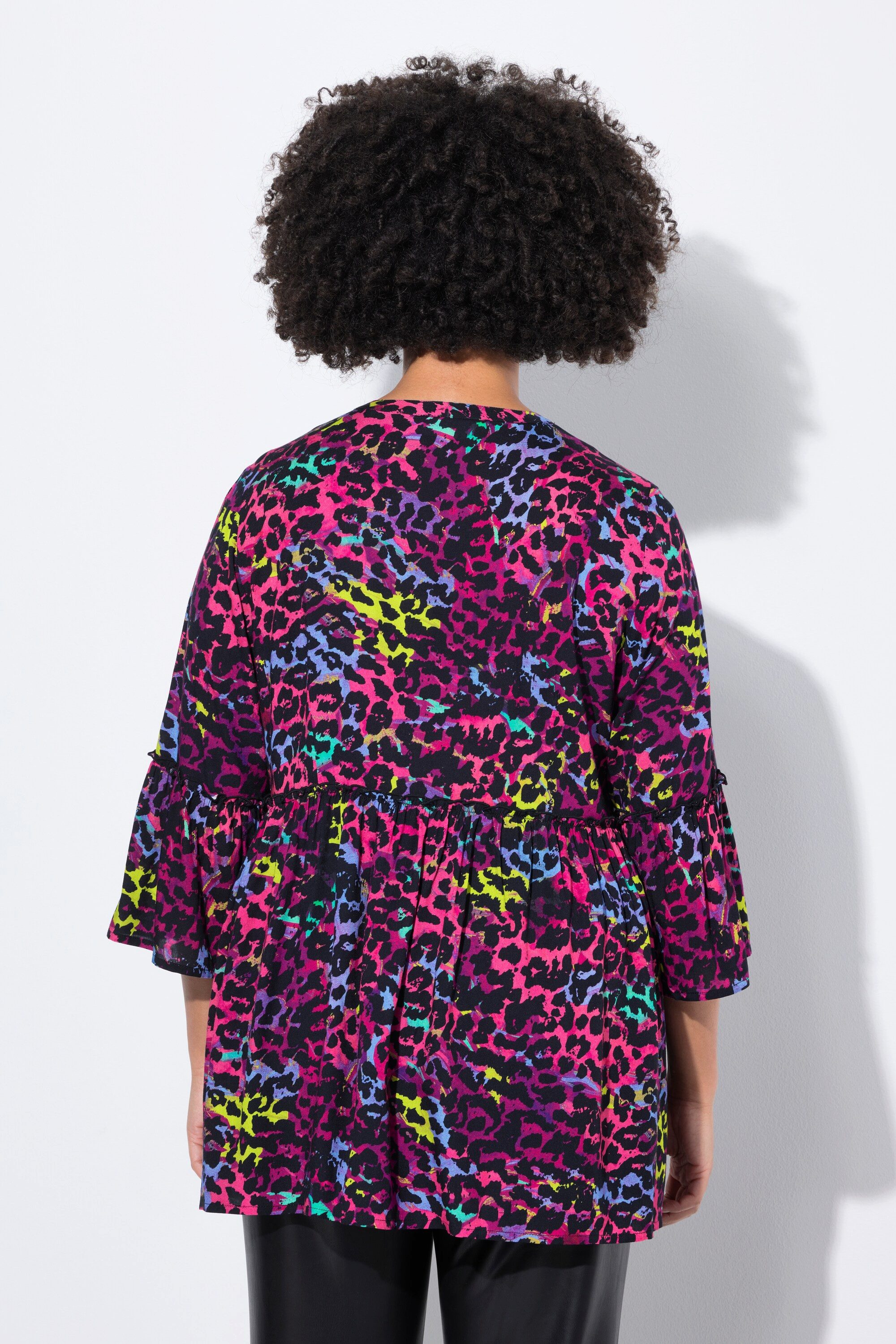 Angel of Style Tunika Bluse A-Linie farbiger Leo-Print Volants