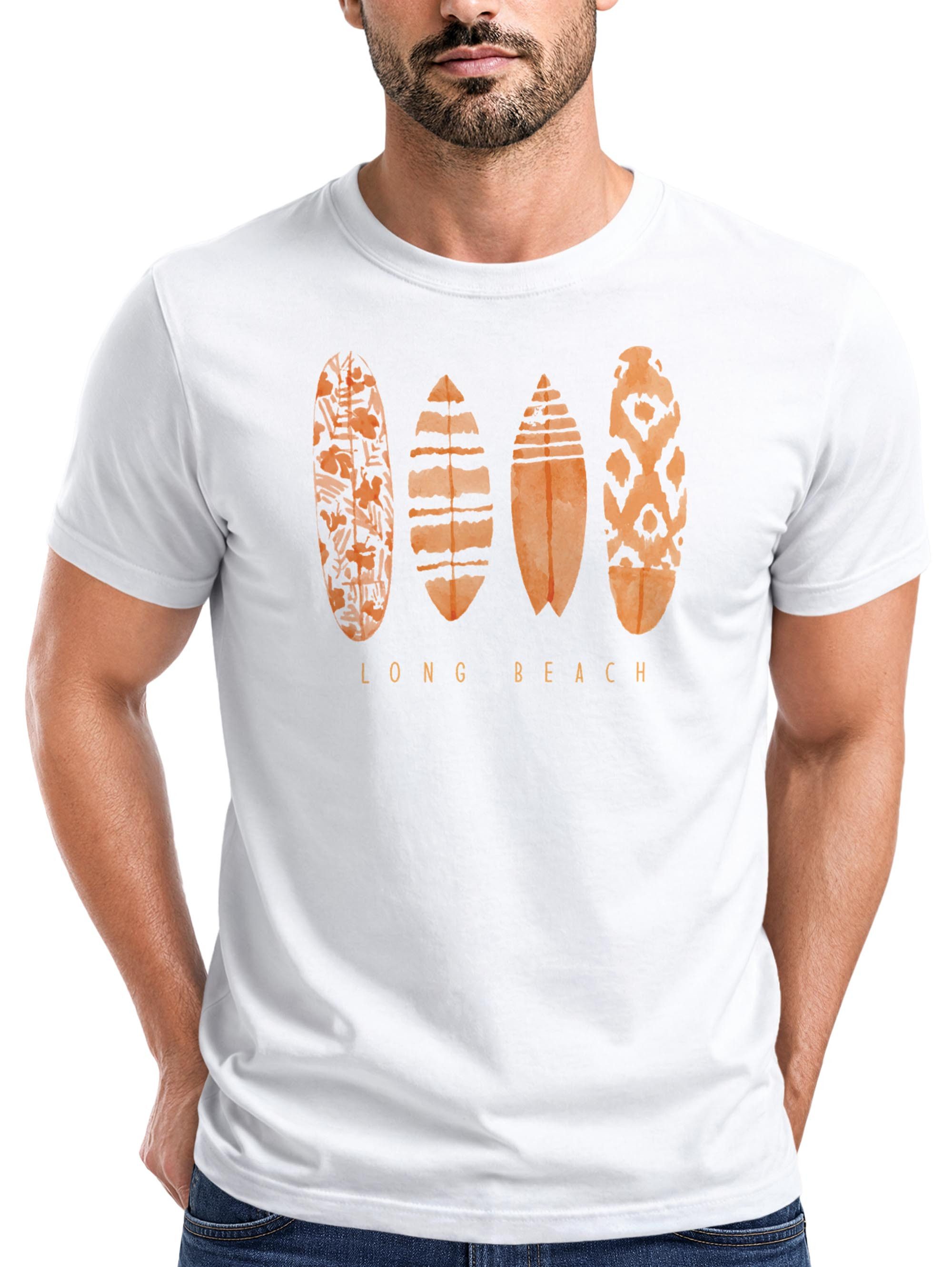 Neverless Print-Shirt Herren T-Shirt Surfing Fashion Aufdruck Long Beach Surfboard Sommer mit Print