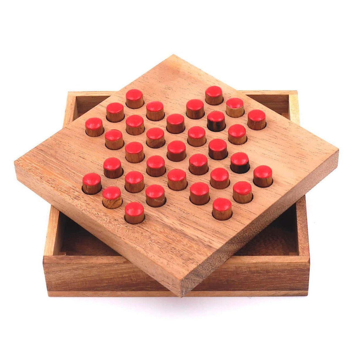 Holzspiel Spiel, - ROMBOL Holz, rot Steckspiel Solitaire Klassiker Denkspiele unterhaltsamer edlem aus