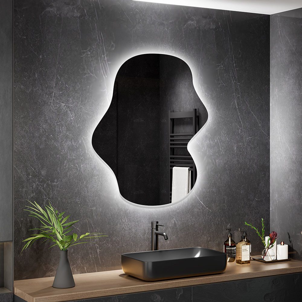 HOME DELUXE LED-Lichtspiegel asymmetrisch LACE, Rahmenloser Wandspiegel, Badezimmerspiegel
