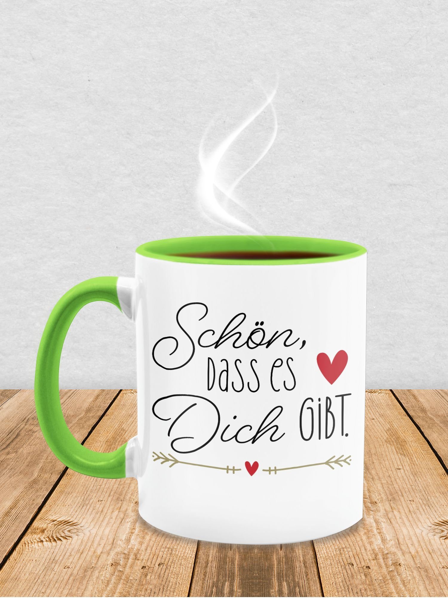 gibt es Geschenk Kaffeetasse - Valentinstag Hellgrün Herzen dich Tasse dass 3 mit Keramik, Tasse Partner Teetasse Shirtracer Schön, Geschenke zweifarbig, -