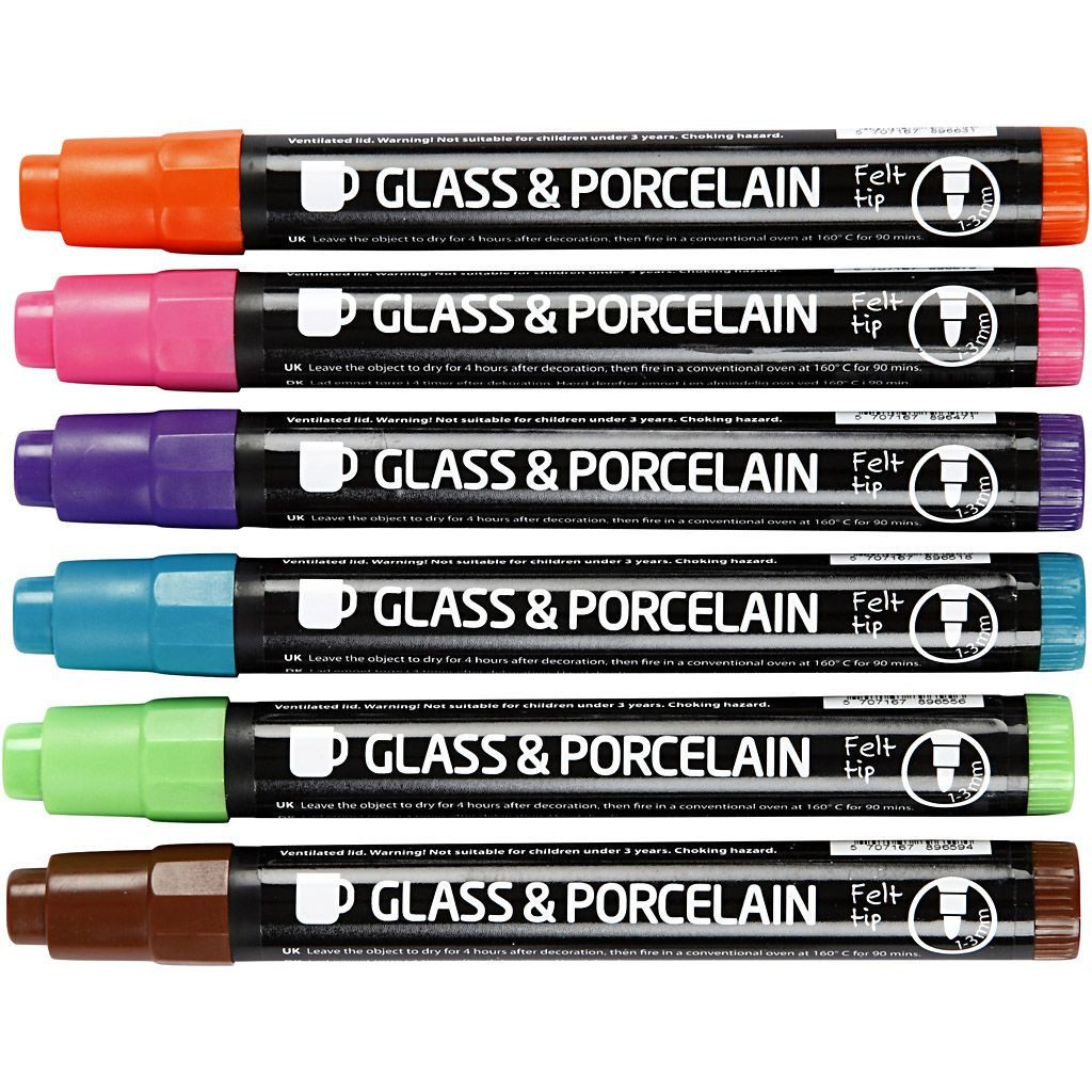 creativ company Acrylfarbe Glas-/Porzellanmarker, 6Stk, Zusatzfarben