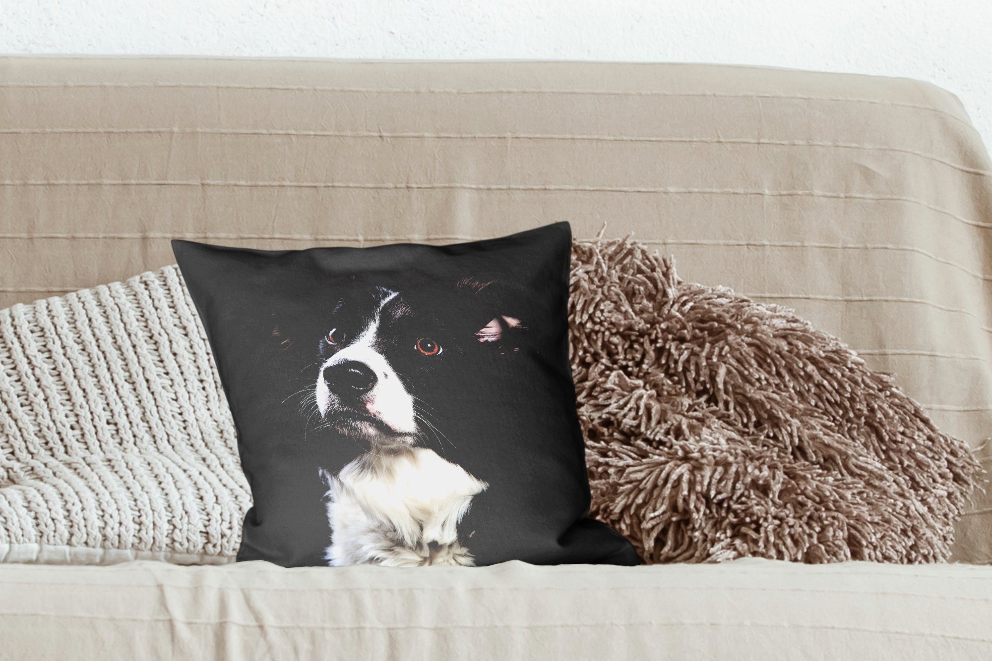 MuchoWow Dekokissen Porträt eines Border Schlafzimmer, Deko, Sofakissen mit für Wohzimmer, Zierkissen Collie, Füllung