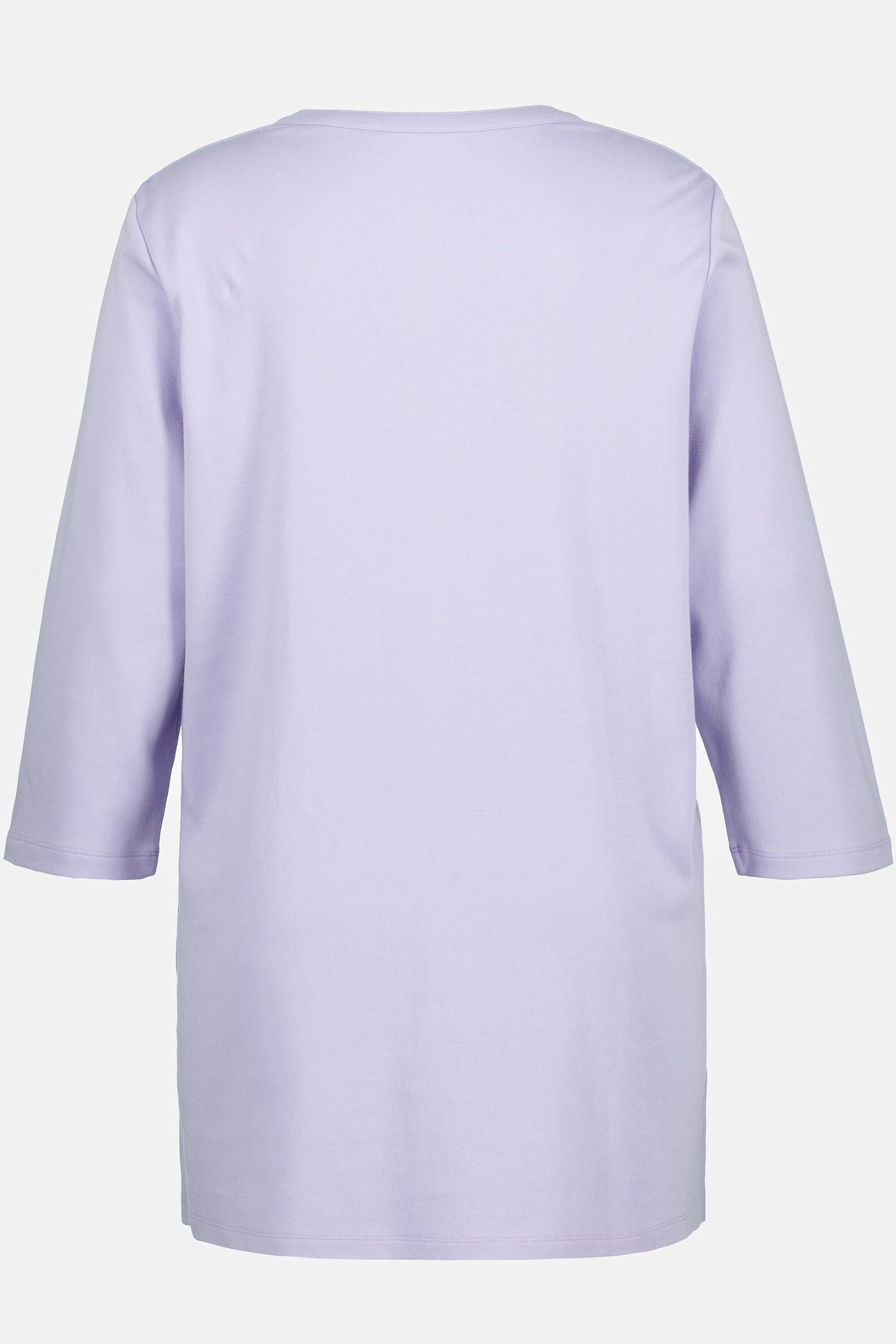 Ulla Popken Rundhalsshirt lavendel Modal A-Line Tunika-Ausschnitt Shirt Schmuckknopf