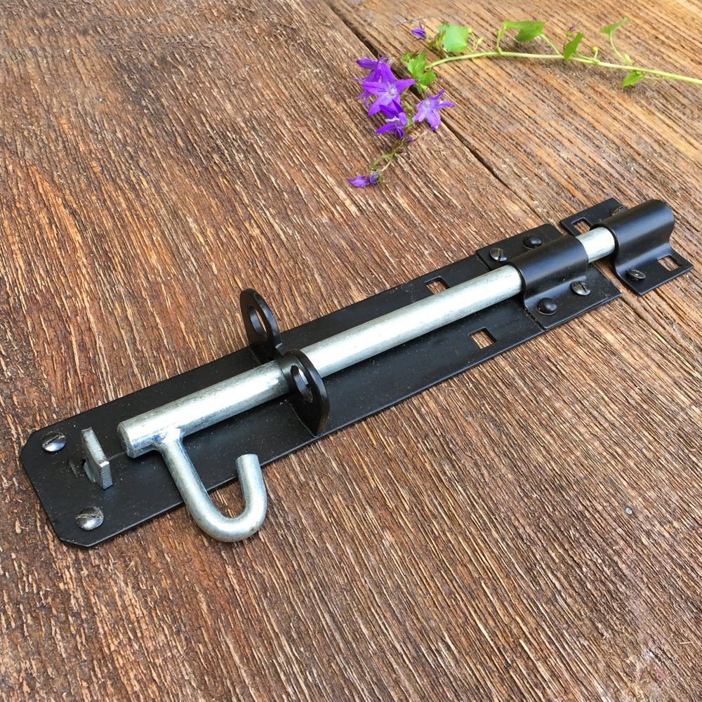 Antikas Türbeschlag Bolzenriegel, Flachriegel, Schubriegel, schwarz
