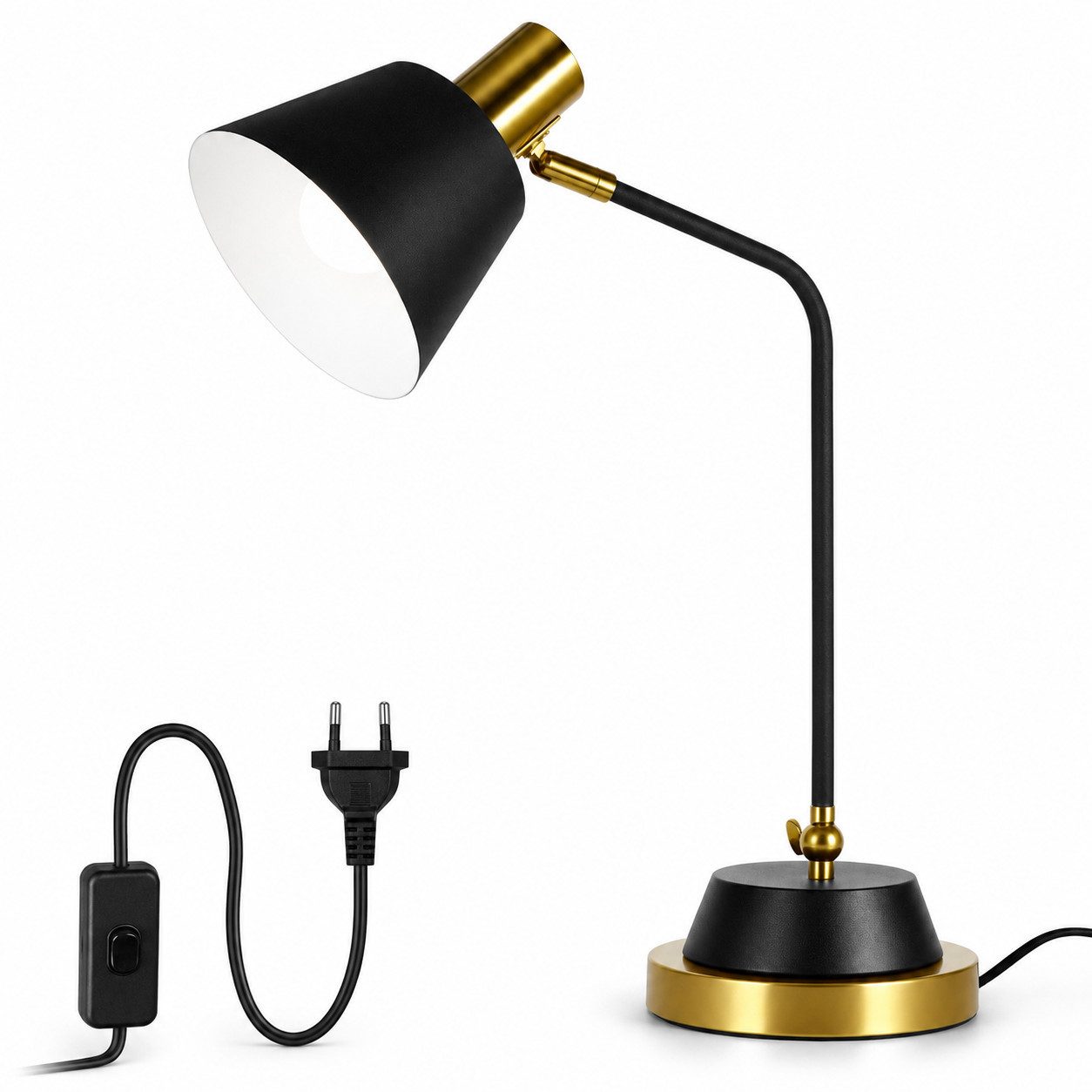 BlingBin Schreibtischlampe Retro Tischleuchte aus Metall, E27, verstellbar, mit Kabelschalter, ohne Leuchtmittel, Nachttischlampe Arbeitsleuchte mit Stecker & Kabel Schalter für Büro