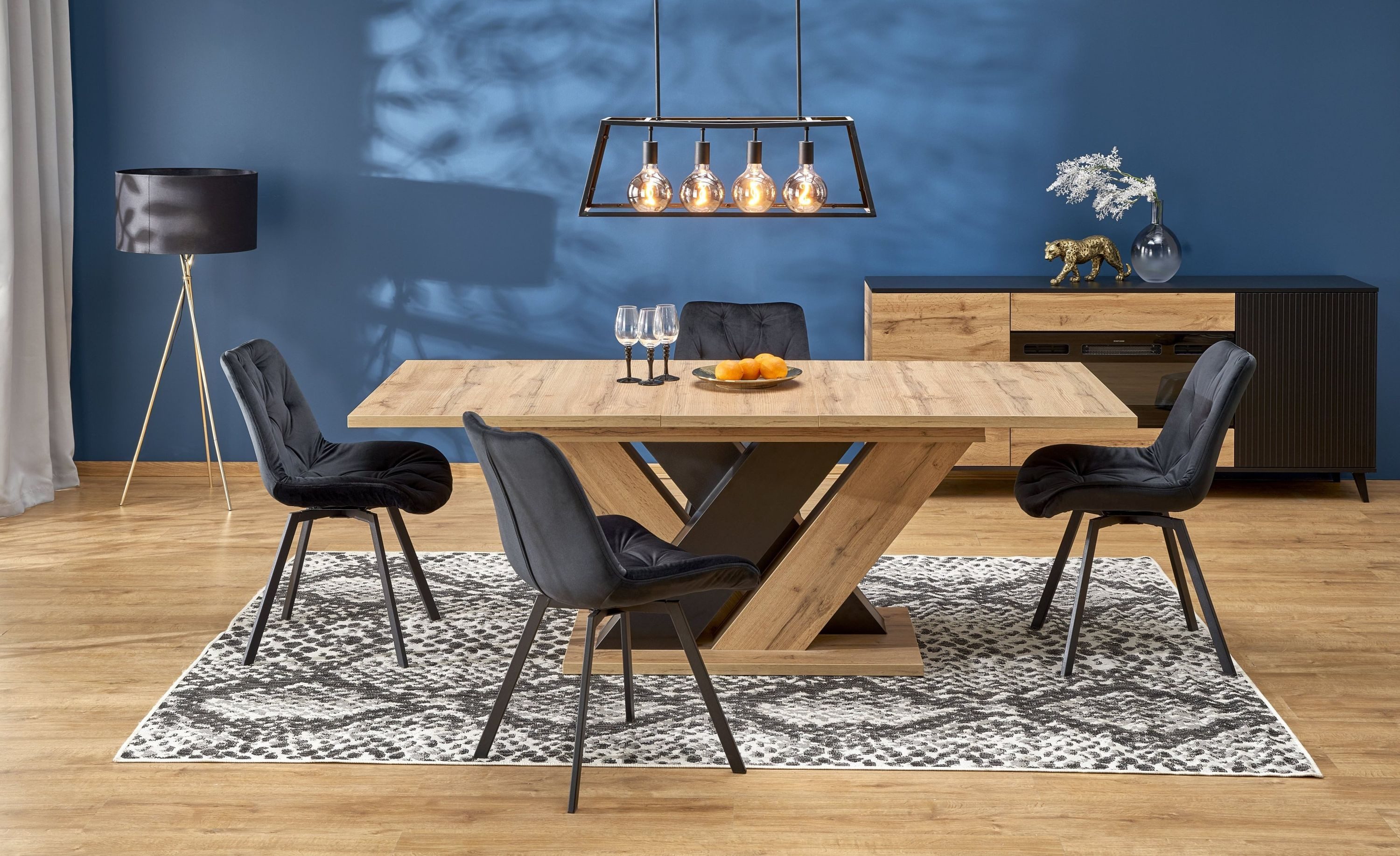 designimpex Esstisch Design HAB-111 Tisch Eiche Artisan - Schwarz ausziehbar 160 bis 200 cm, Esstisch, Esszimmertisch, Tisch, Ausziehtisch, Küchentisch, Esszimmer