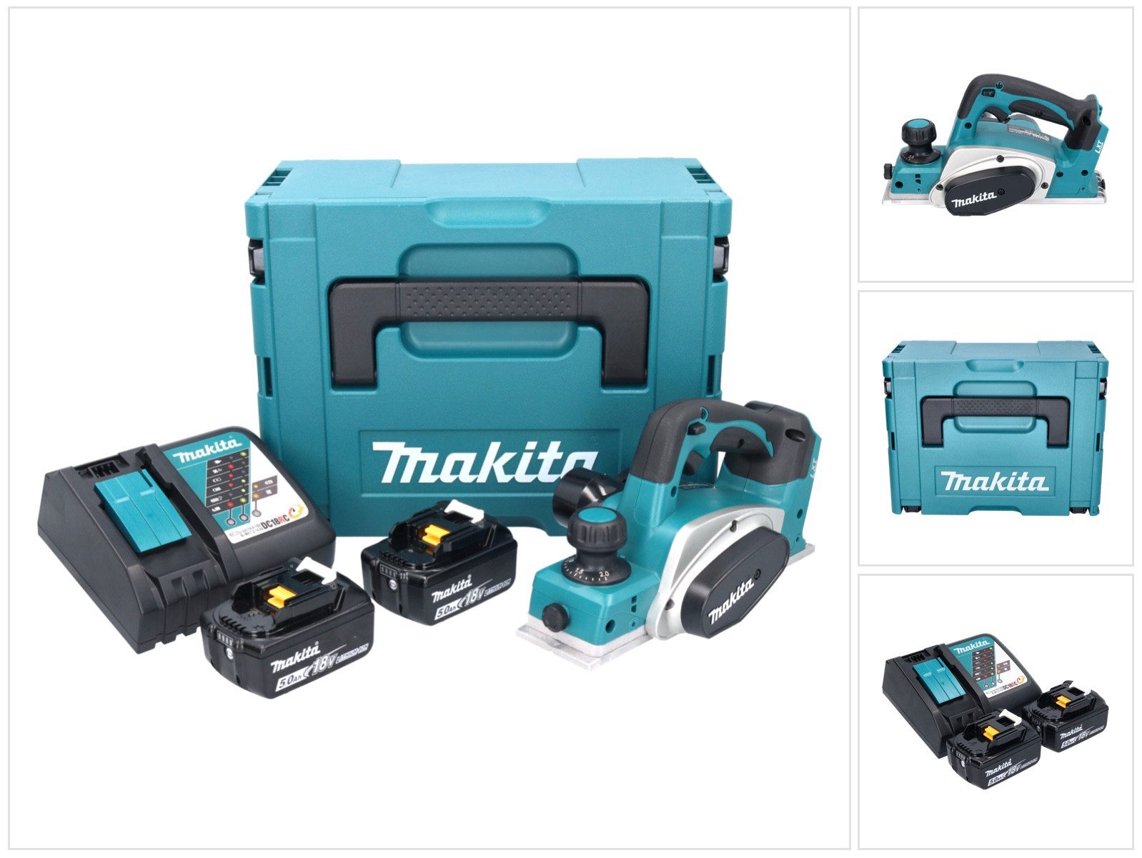 Makita Elektrohobel DKP 180 RTJ Akku Ломтерезки 18 V 82 mm + 2x Akku 5,0 Ah + Ladegerät + Makp
