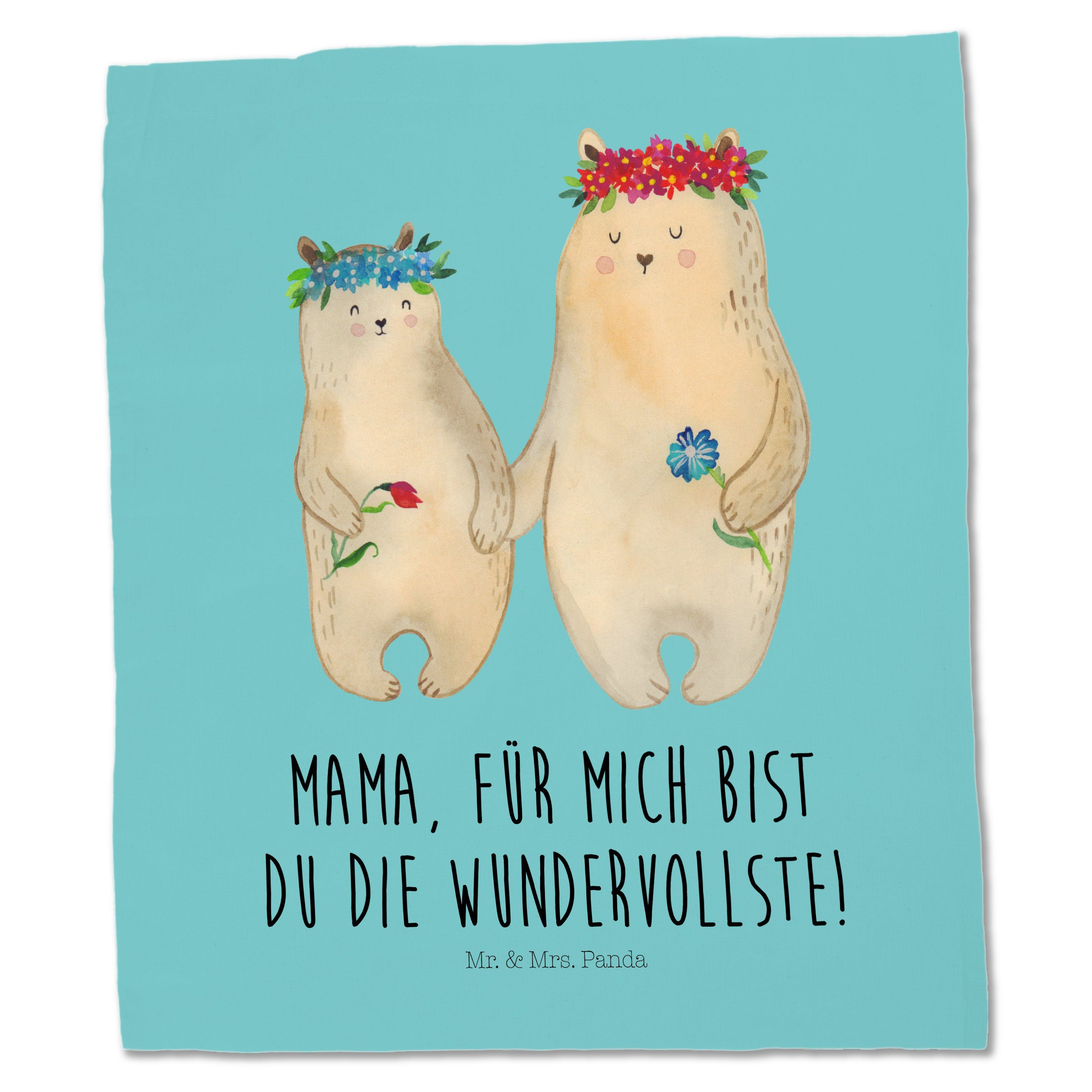 Tragetasche & Pastell Mrs. mit Panda Beuteltasche Bären Geschenk, Blumenkranz Türkis - (1-tlg) Mama, Mr. -