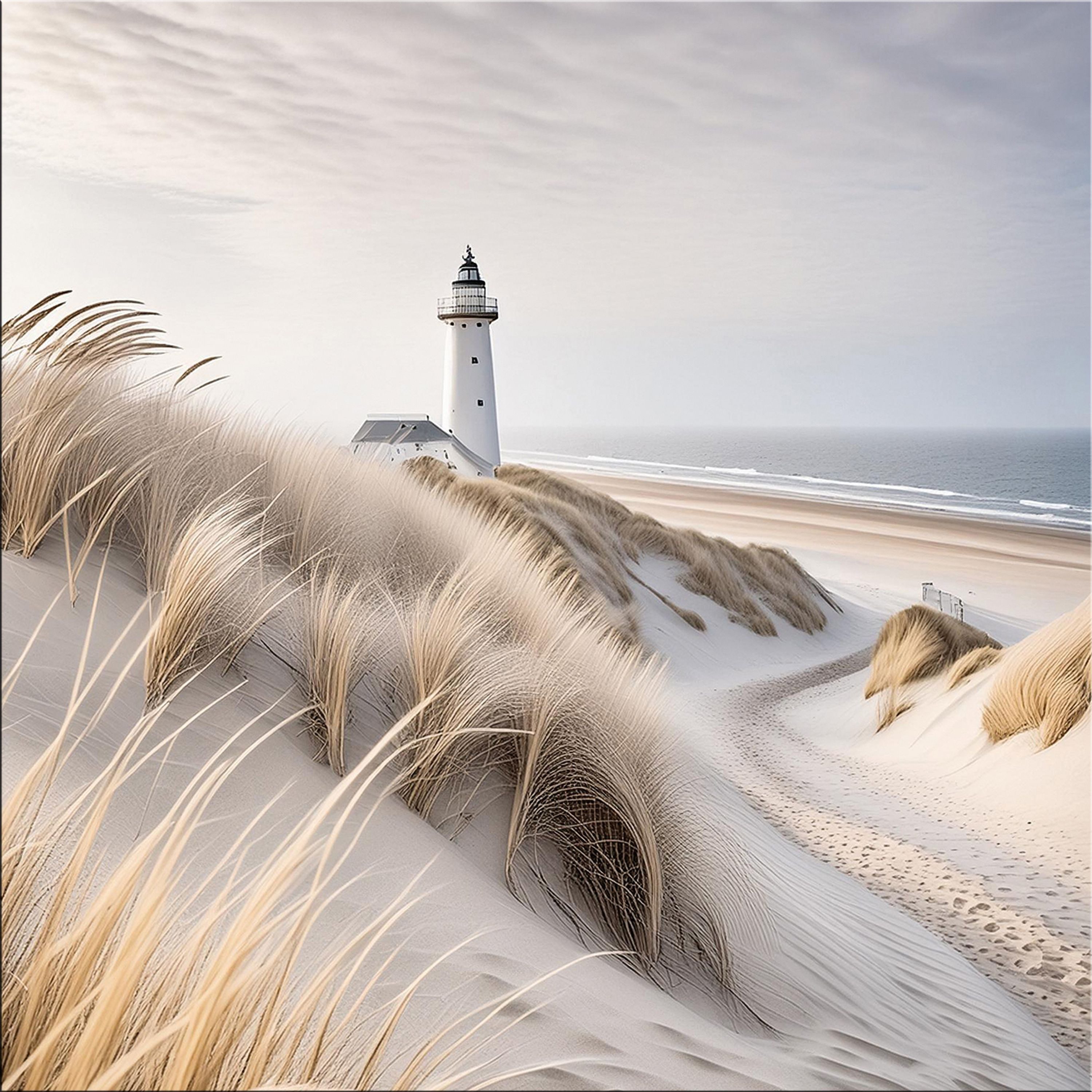 artissimo Glasbild Glasbild 50x50cm Bild aus Glas Strand Meer Wanddeko blau beige hell, Natur: Strandlandschaft I