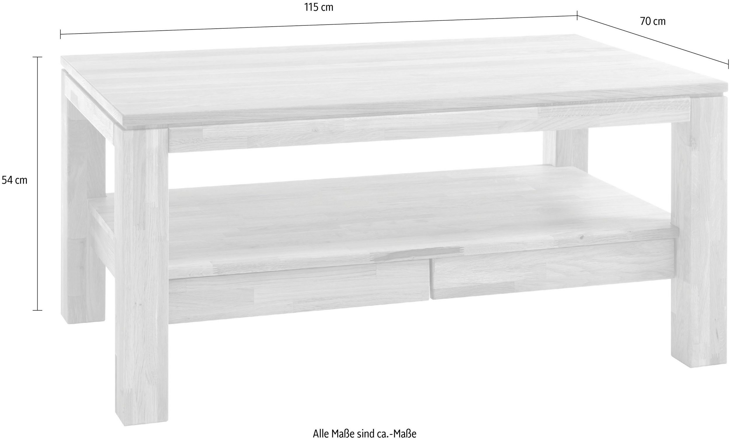 Couchtisch MASSIVHOLZ von MCA FURNITURE - Maße