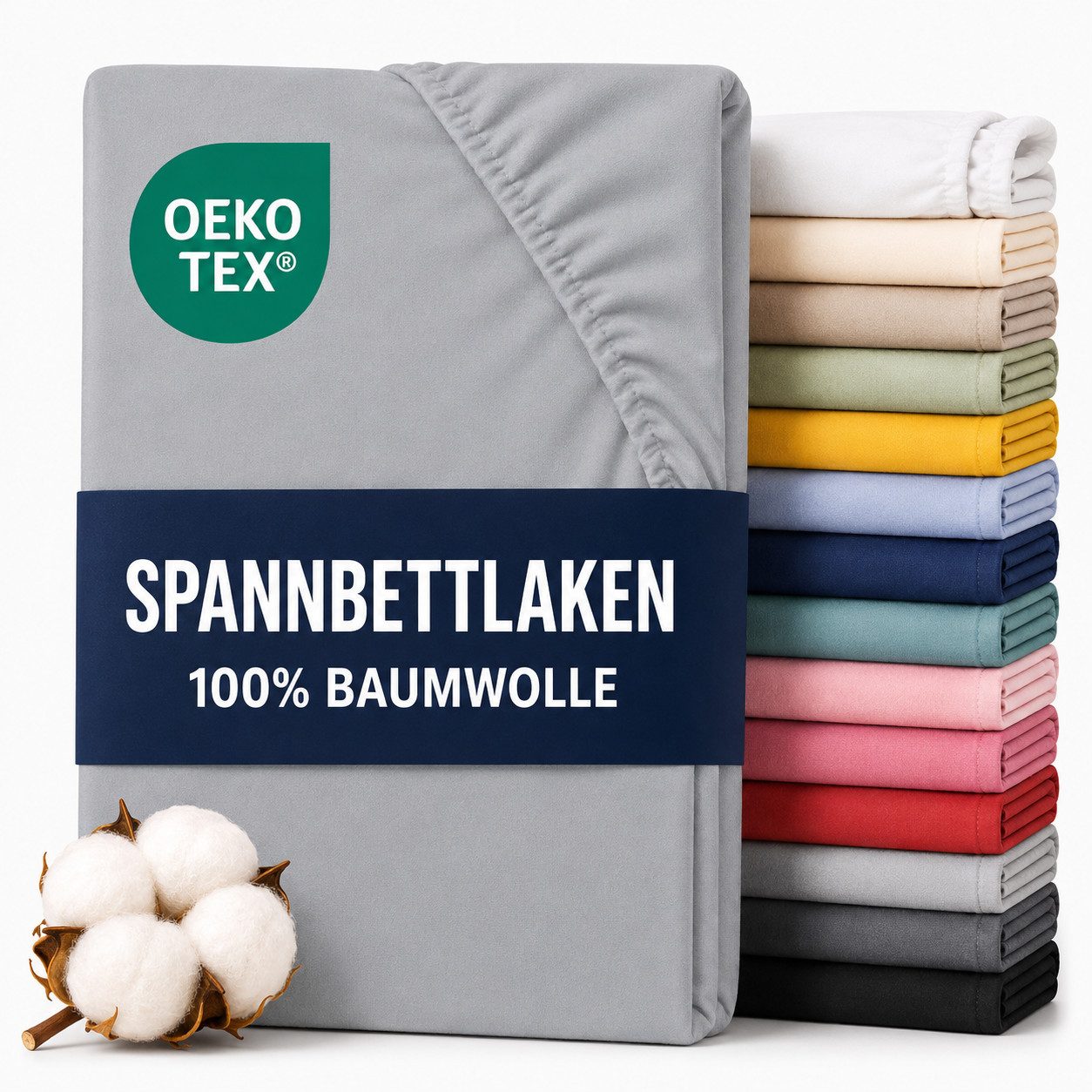 Komfortec Spannbettlaken Premium Jersey Bettlaken 90x200, 140x200, 160x200, 180x200, 200x200 cm, 100% Baumwolle (135g/m), Gummizug: Rundum, (1 Stück), OEKO-TEX® Standard 100, für Matratzen bis 25 cm Höhe, Hotelqualität