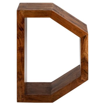 WOMO-DESIGN Beistelltisch D-Form Kaffeetisch Wohnzimmertisch Sofatisch Loungetisch Holztisch, Braun 60cm Unikat handgefertigt Massivholz Akazienholz
