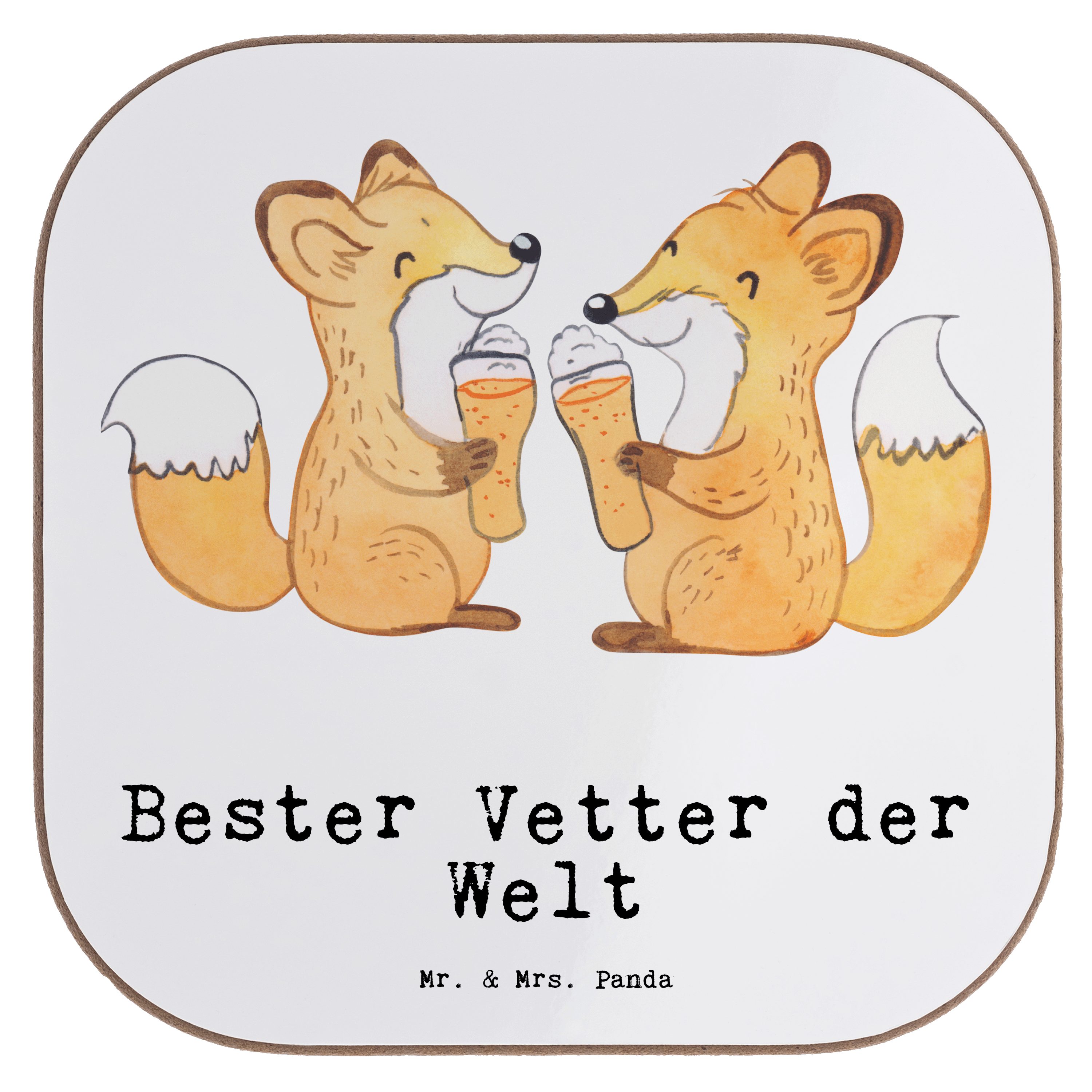 Mr. & Mrs. Panda Getränkeuntersetzer Fuchs Bester Vetter der Welt - Weiß - Geschenk, Dankeschön, Schenken, 1-tlg.