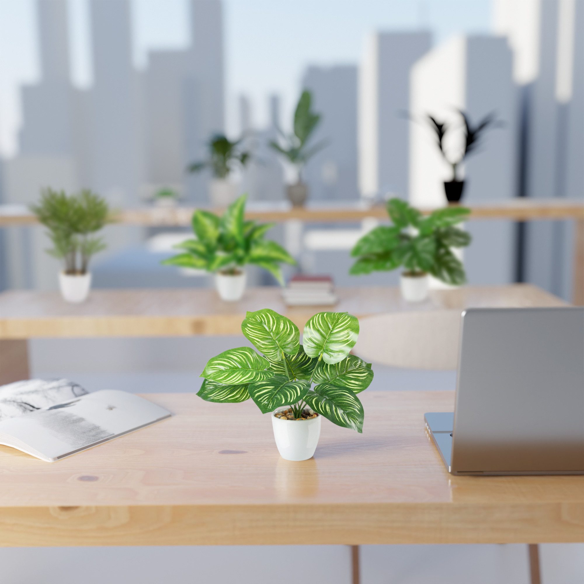 Kunstpflanze Tropische Kunstpflanzen wie echt in weißen Keramiktöpfen, Kuns günstig online kaufen