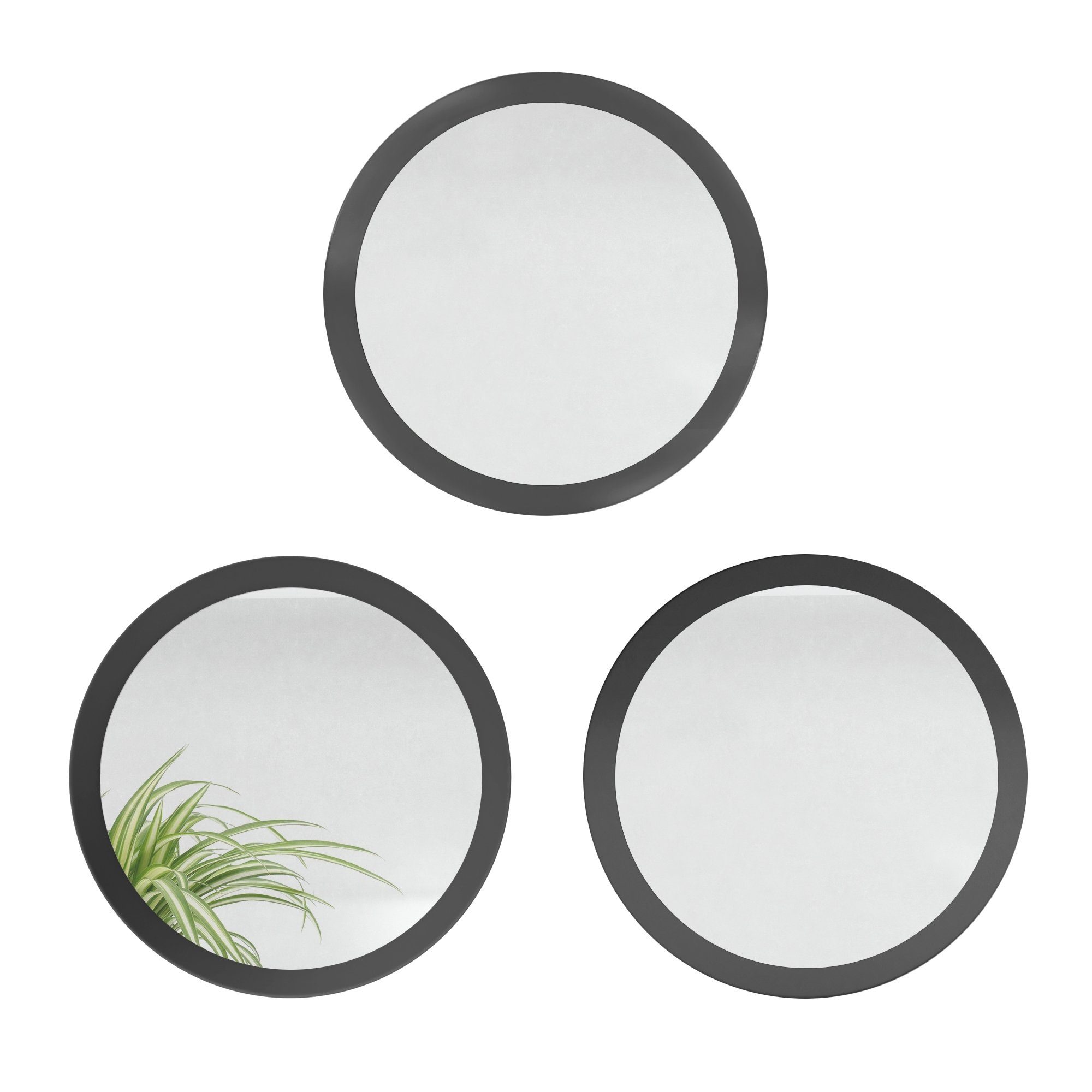 (3 mit (50 Vladon Durchmesser) für Wandspiegel Wohnzimmer runde und in dekorative Schwarz matt Flur Globe Spiegel, cm MDF-Rahmen),