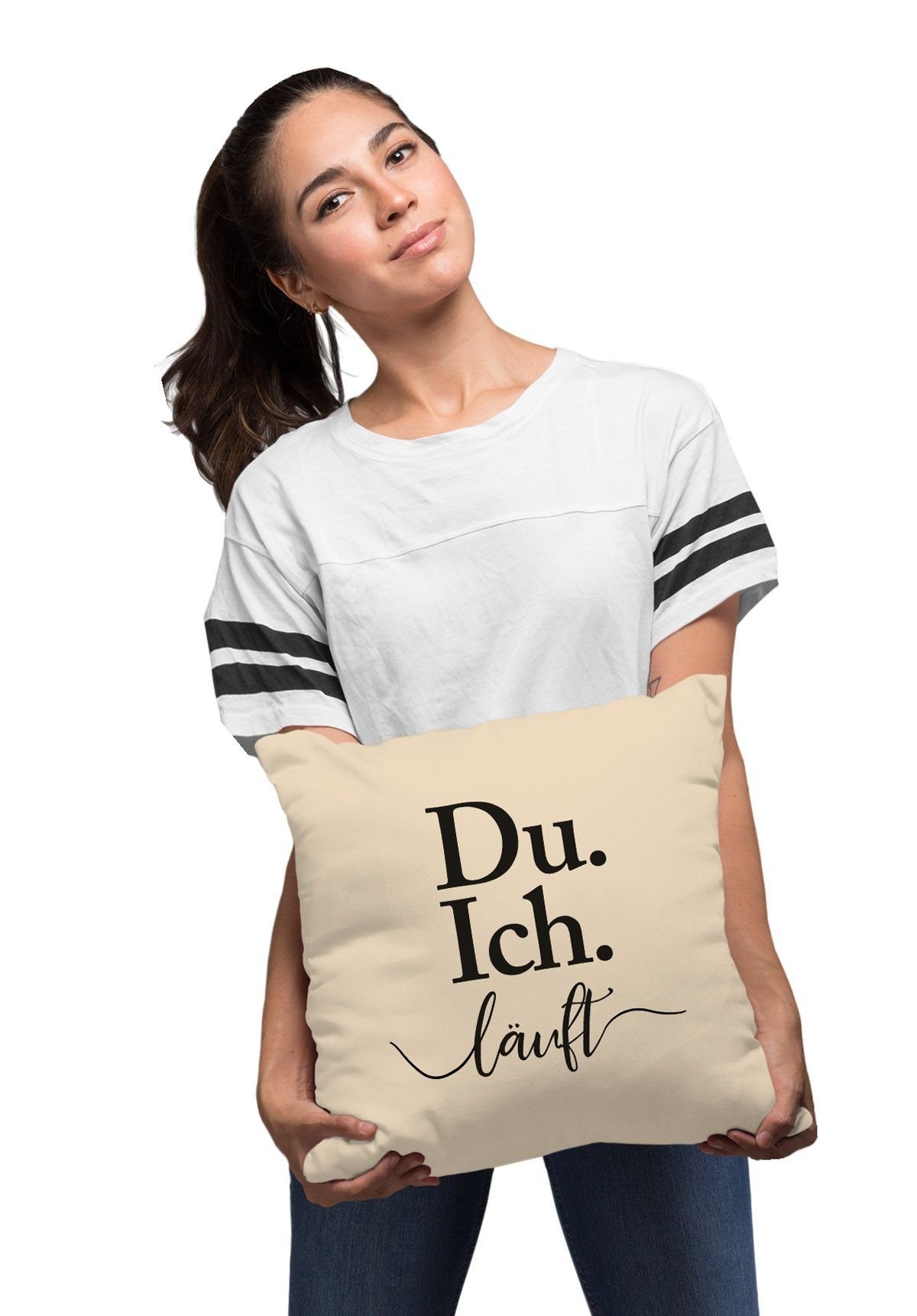 Partner Ich Geschenk läuft Kissen-Bezug Du Dekokissen natur Moonworks® für Spruch Liebe MoonWorks