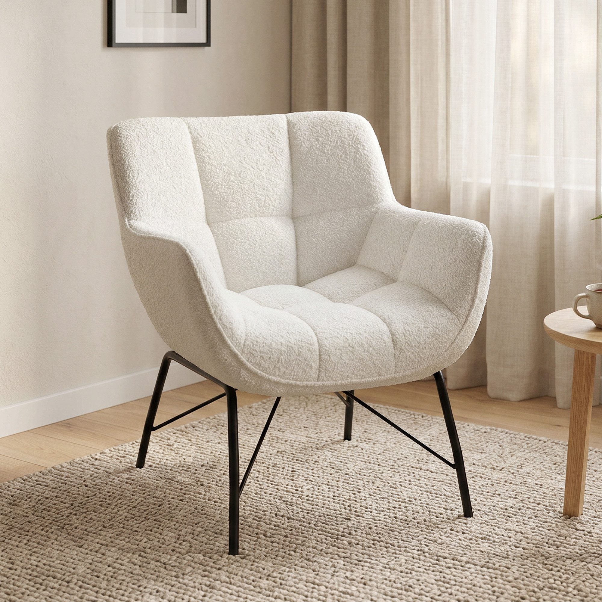 HOMCOM Relaxsessel Loungesessel Sessel mit Sherpa-Fleece-Optik, mit Armlehnen (Loungesessel, 1-St., Sessel), Elegante Steppung, ergonomisch, robust – Bild 2 von 5