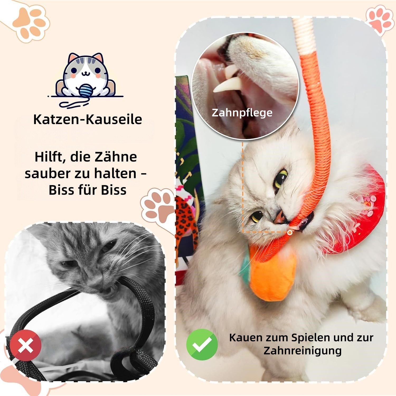 FOUORTUNATE-BEE Tier-Beschäftigungsspielzeug 3er Set Katzen-Kauspielzeug mit Katzenminze, Zahnreinigung, Bunte Katzenspielzeuge aus Baumwollseil gegen Zahnbelag