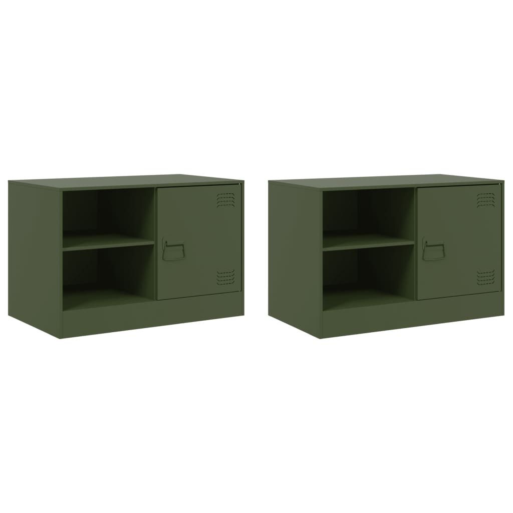 furnicato TV-Schrank Robuster 67 x 39 x 44 cm in Olivgrün (2-St) Stabiles Lowboard aus Stahl mit Ablagen und Fach mit Türgriff