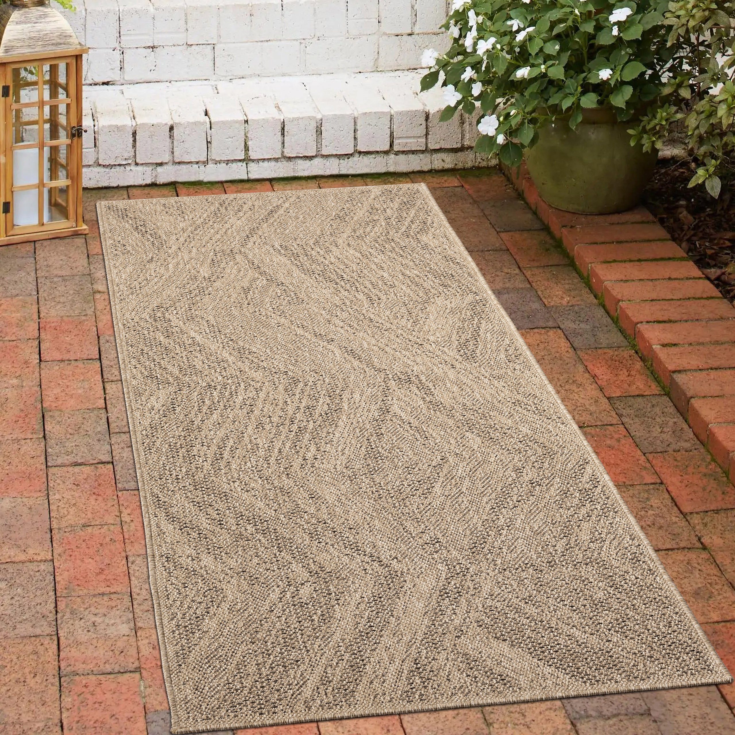 Outdoorteppich Outdoorteppich mit Zick-Zack-Muster in Naturfarben, Carpetia, rechteckig, Höhe: 5 mm