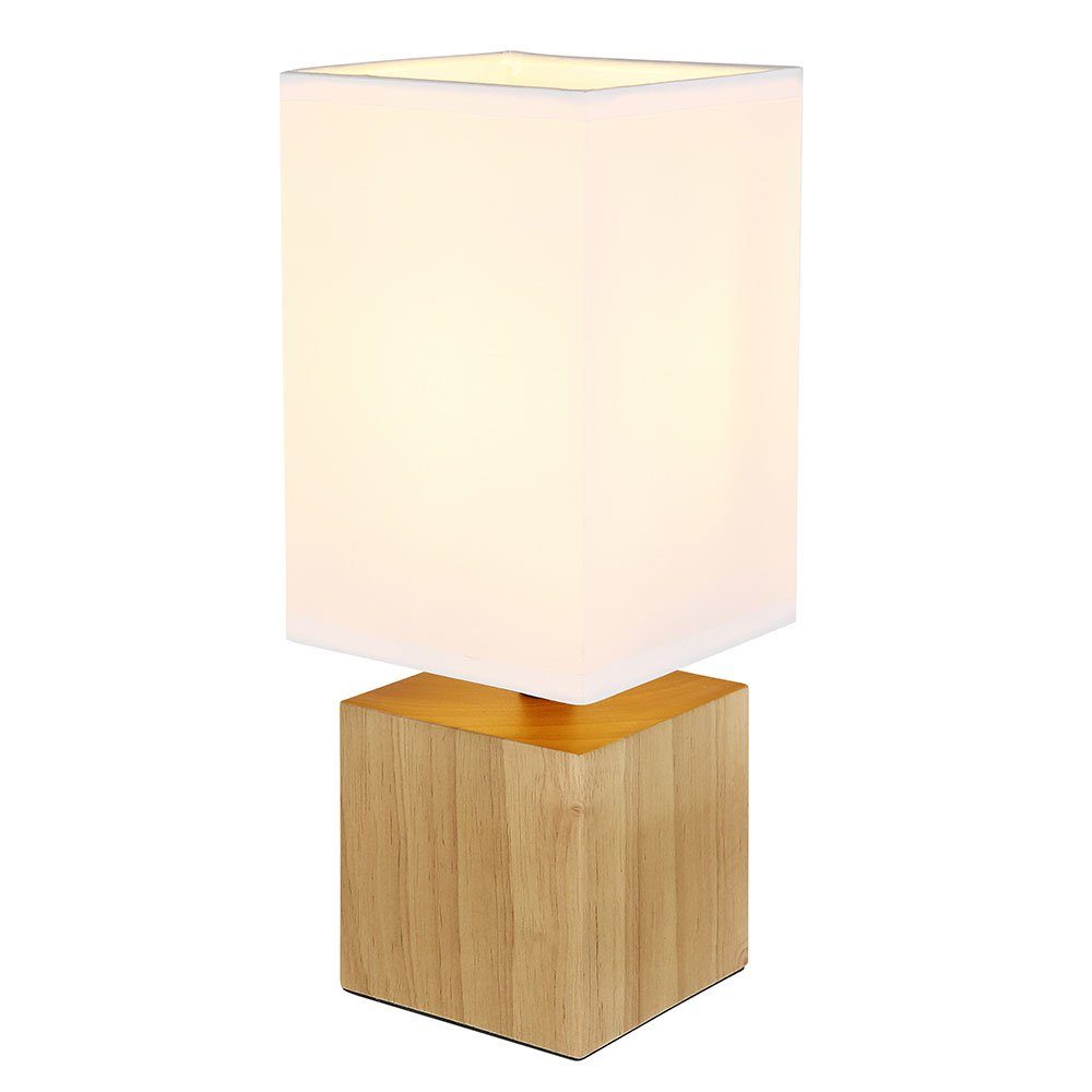 GLOBO LIGHTING Tischleuchte, Leuchtmittel nicht inklusive, Tischleuchte Beistelllampe Schlafzimmerleuchte Holz Textil Weiß H 30cm
