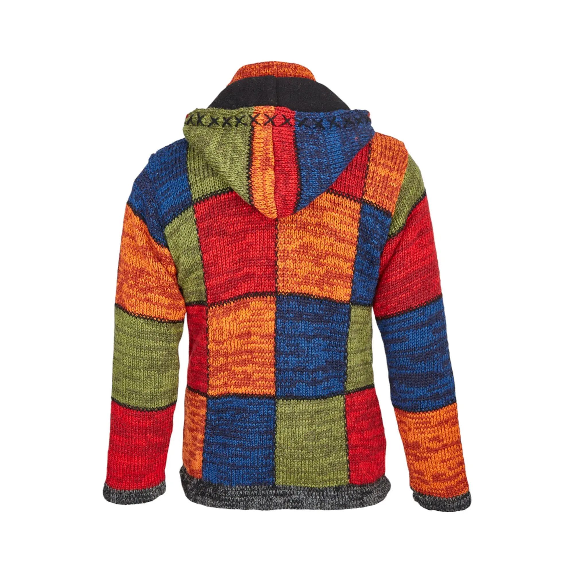 THC Natural Line Strickjacke THC Schafwollstrickjacke bunte Quadrate 814 (1 Stück, 1-tlg., 1 Stück) Strickjacke mit abnehmbarer Kapuze