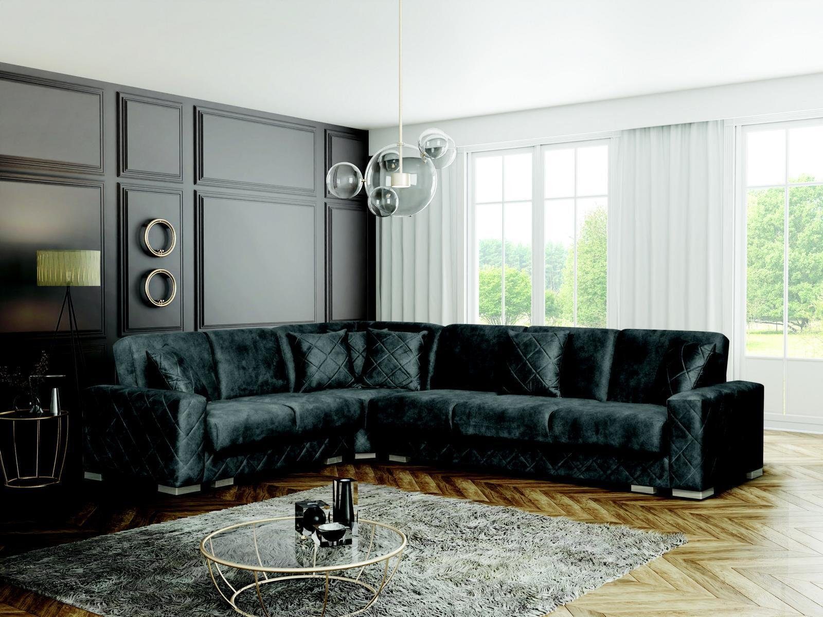JVmoebel Ecksofa Design Sofa Ecksofa Samt Wohnlandschaft Möbel Couch L-Form Schlafsofa, Mit Bettfunktion Schwarz