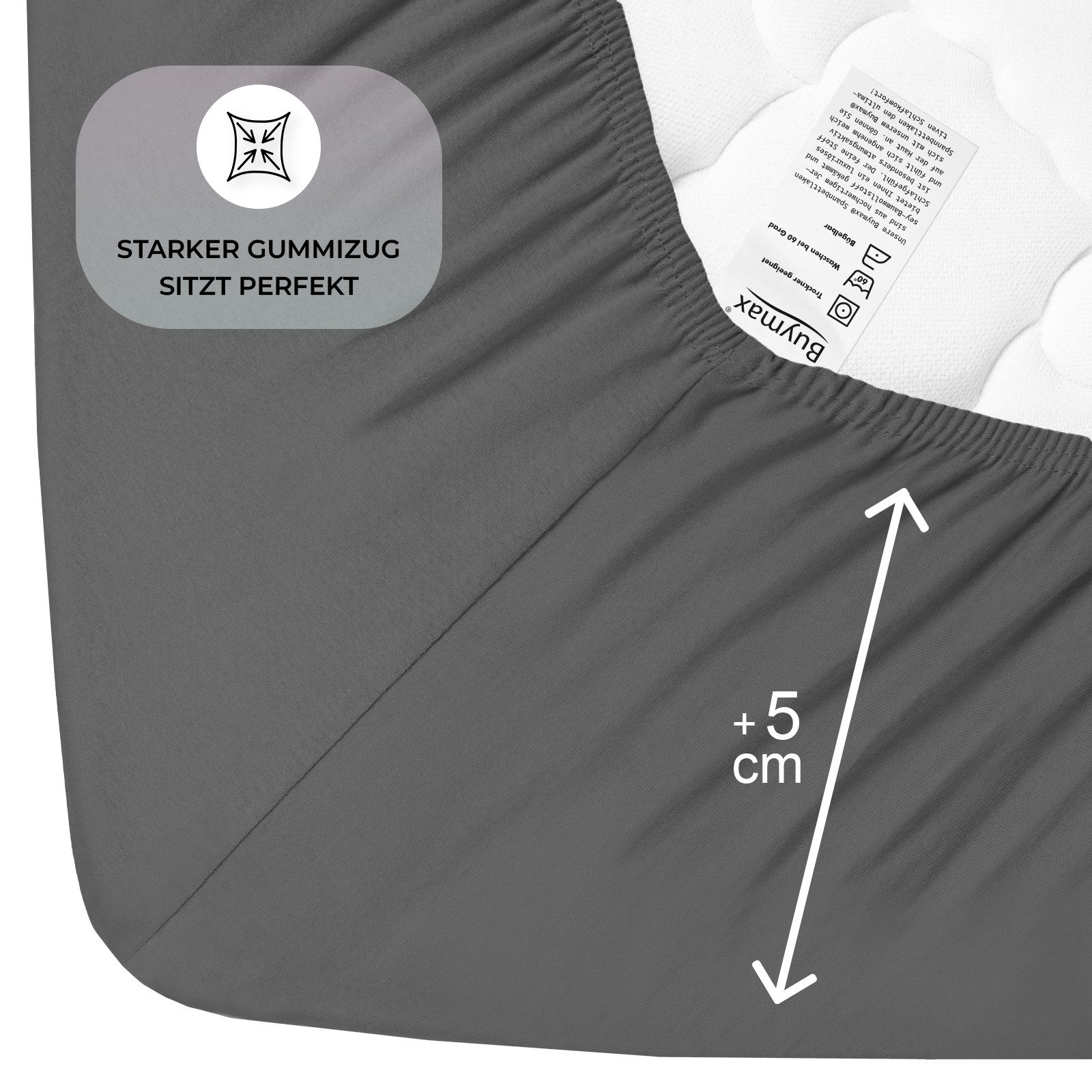 Buymax Spannbettlaken 2-er Set, Doppelpack, Bettlaken, Jersey 100% Baumwolle, Gummizug: rundum, (2 Stück), Pflegeleicht und Atmungsaktiv in Verschiedenen Farben – Bild 4 von 5
