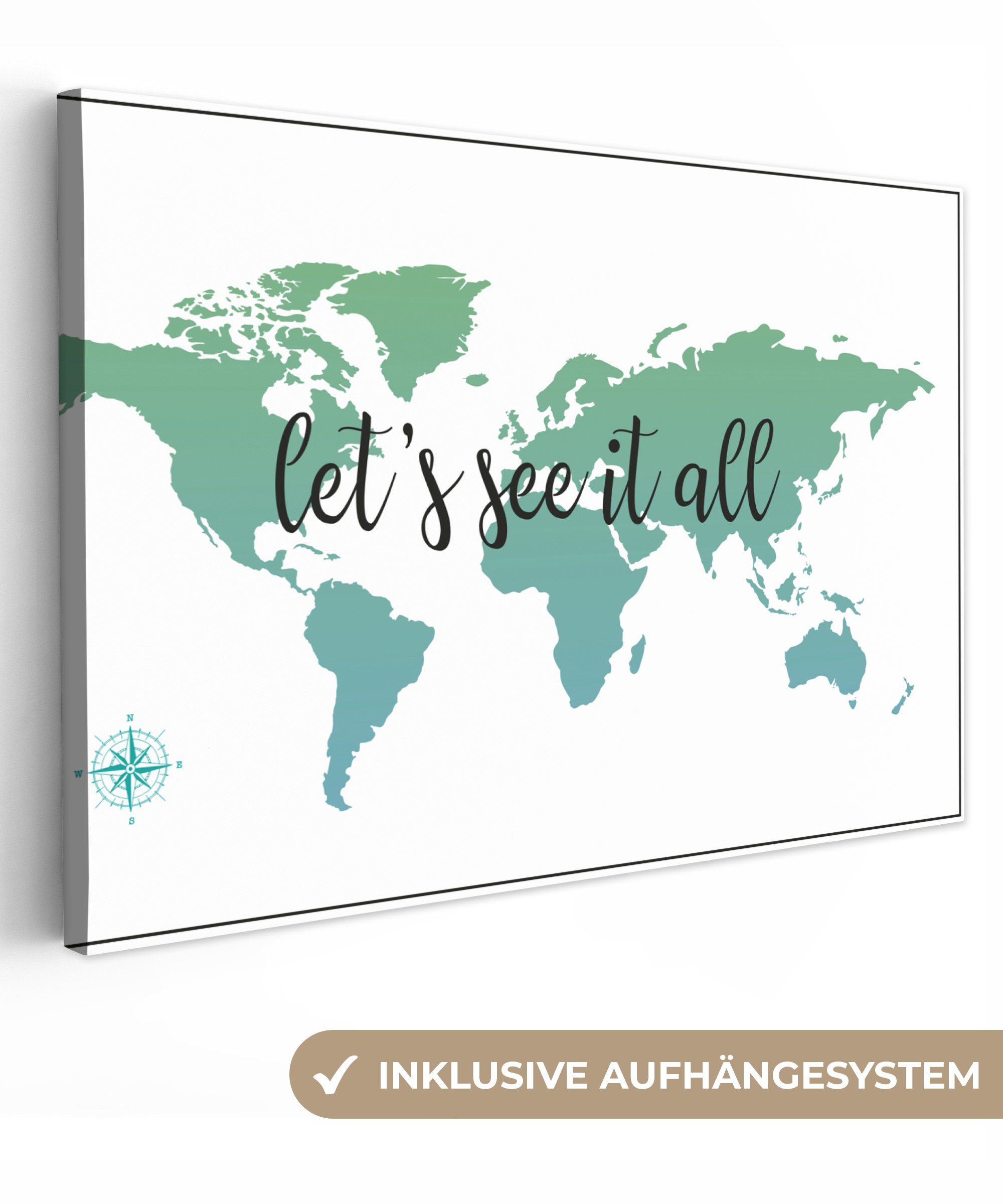 OneMillionCanvasses® Leinwandbild Weltkarte - Grün - günstig online kaufen