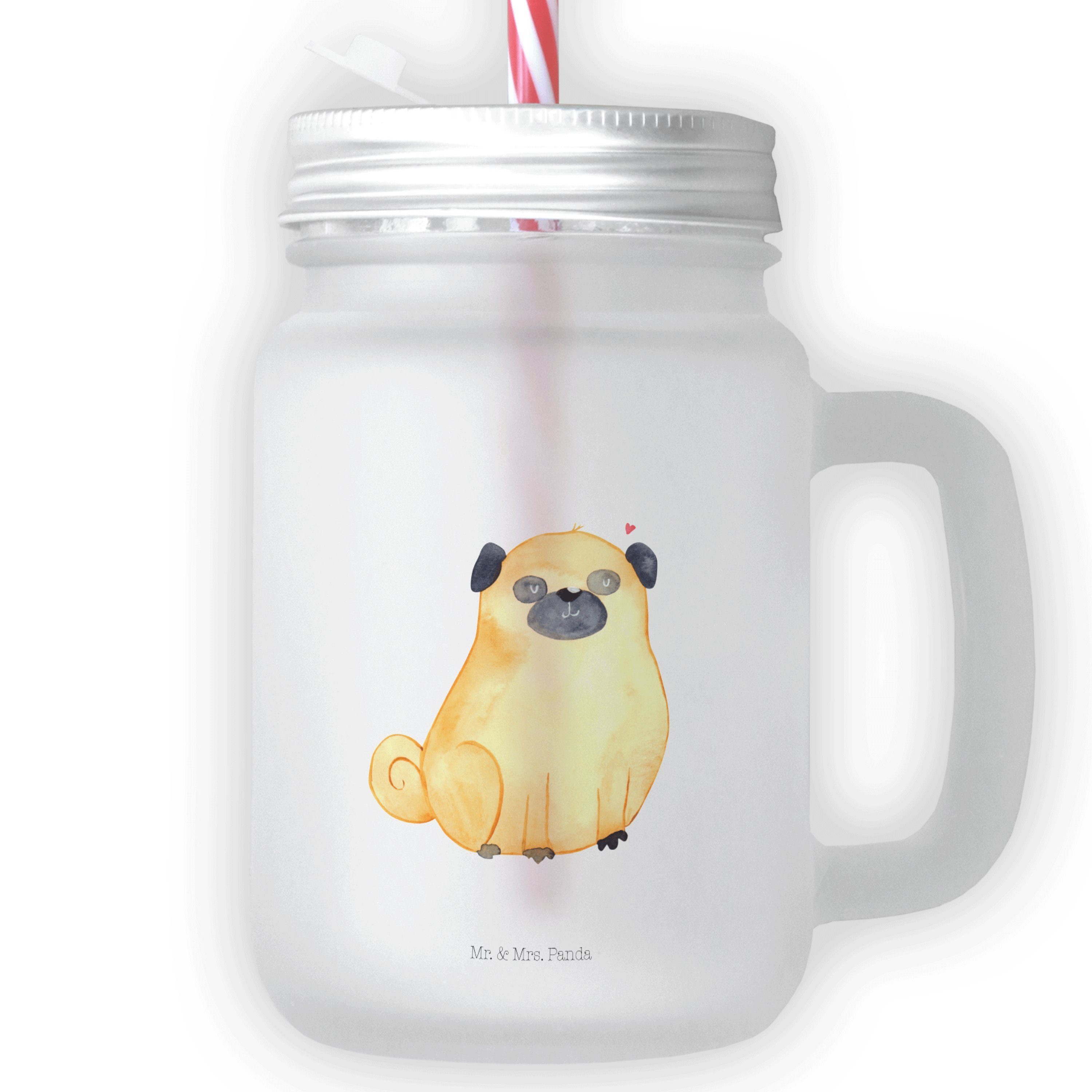 Mr. & Mrs. Panda Glas Mops - Transparent - Geschenk, Haustier, Hund, Hundemama, Glas, Mason, Premium Glas