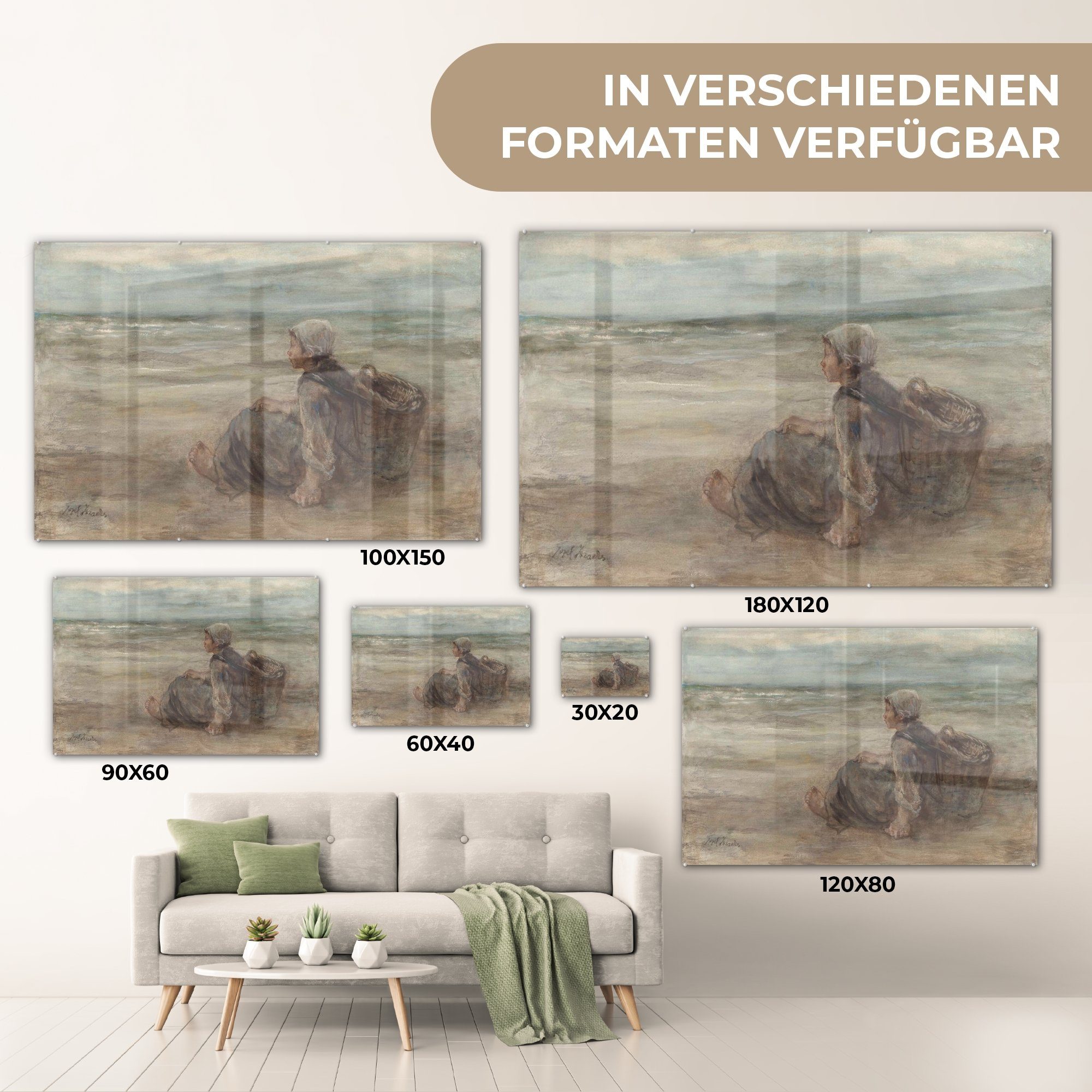 Strand MuchoWow Gemälde Wohnzimmer St), & Acrylglasbild (1 - am Jozef von Acrylglasbilder Israëls, Schlafzimmer Fischermädchen