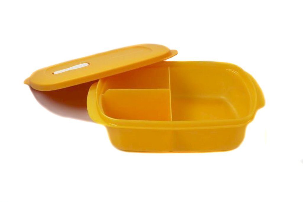 TUPPERWARE Mikrowellenbehälter CrystalWave 1 L orange mit Abtrennung + SPÜLTUCH