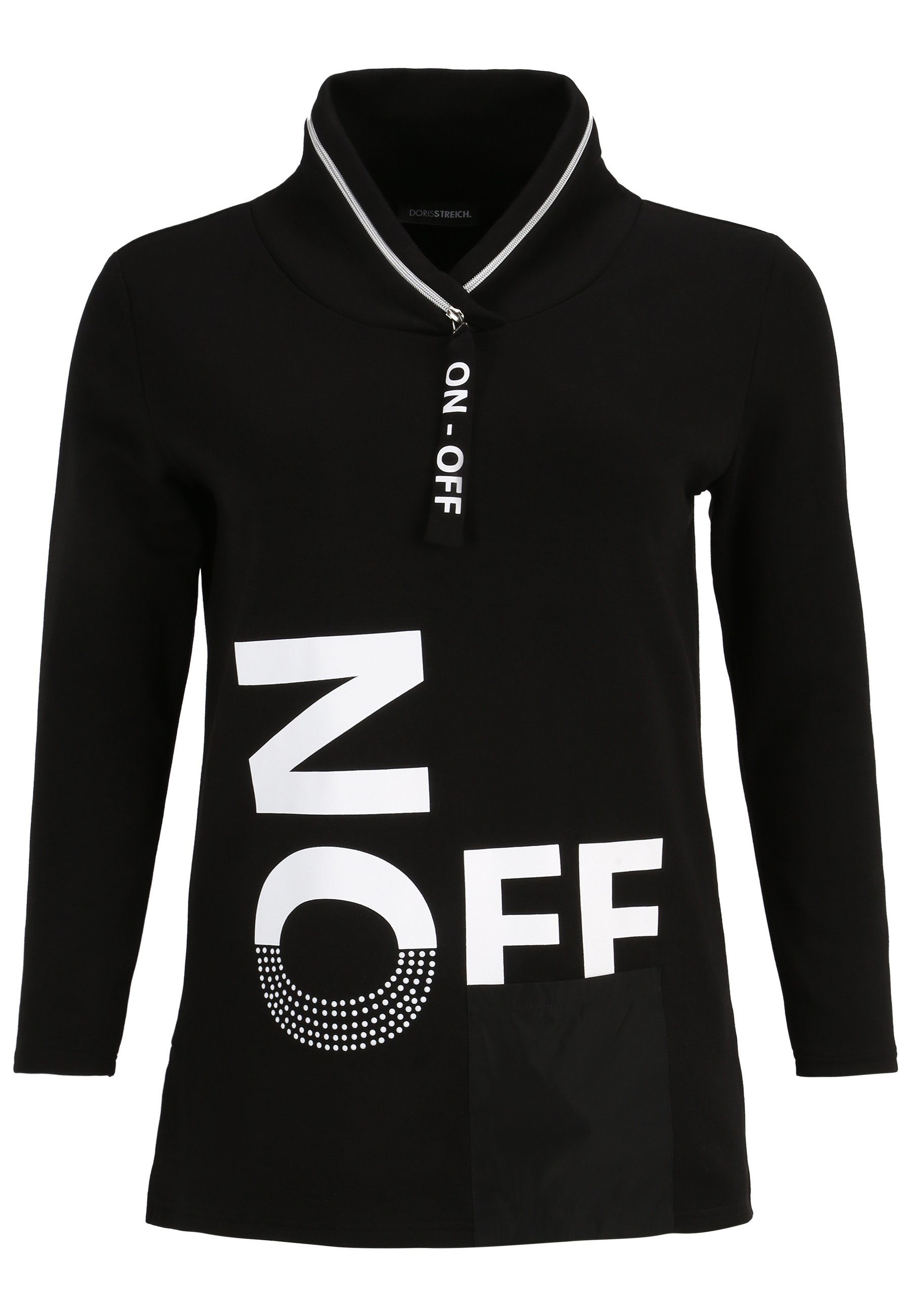 Doris Streich Longshirt Sweatshirt mit Motivprint und Nylon-Tasche mit modernem Design schwarz/weiss