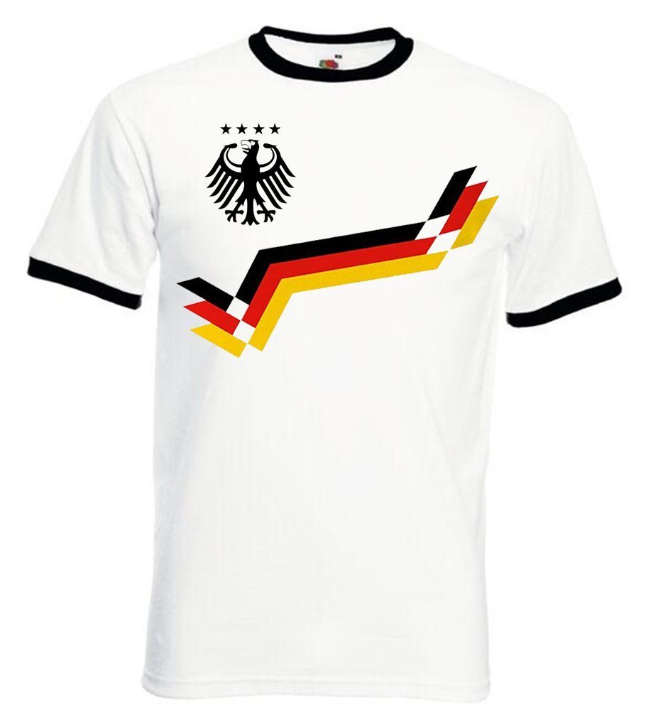 Youth Designz T-Shirt Deutschland Shirt Retro Fußball Trikot Look mit modischem Frontprint Weiß