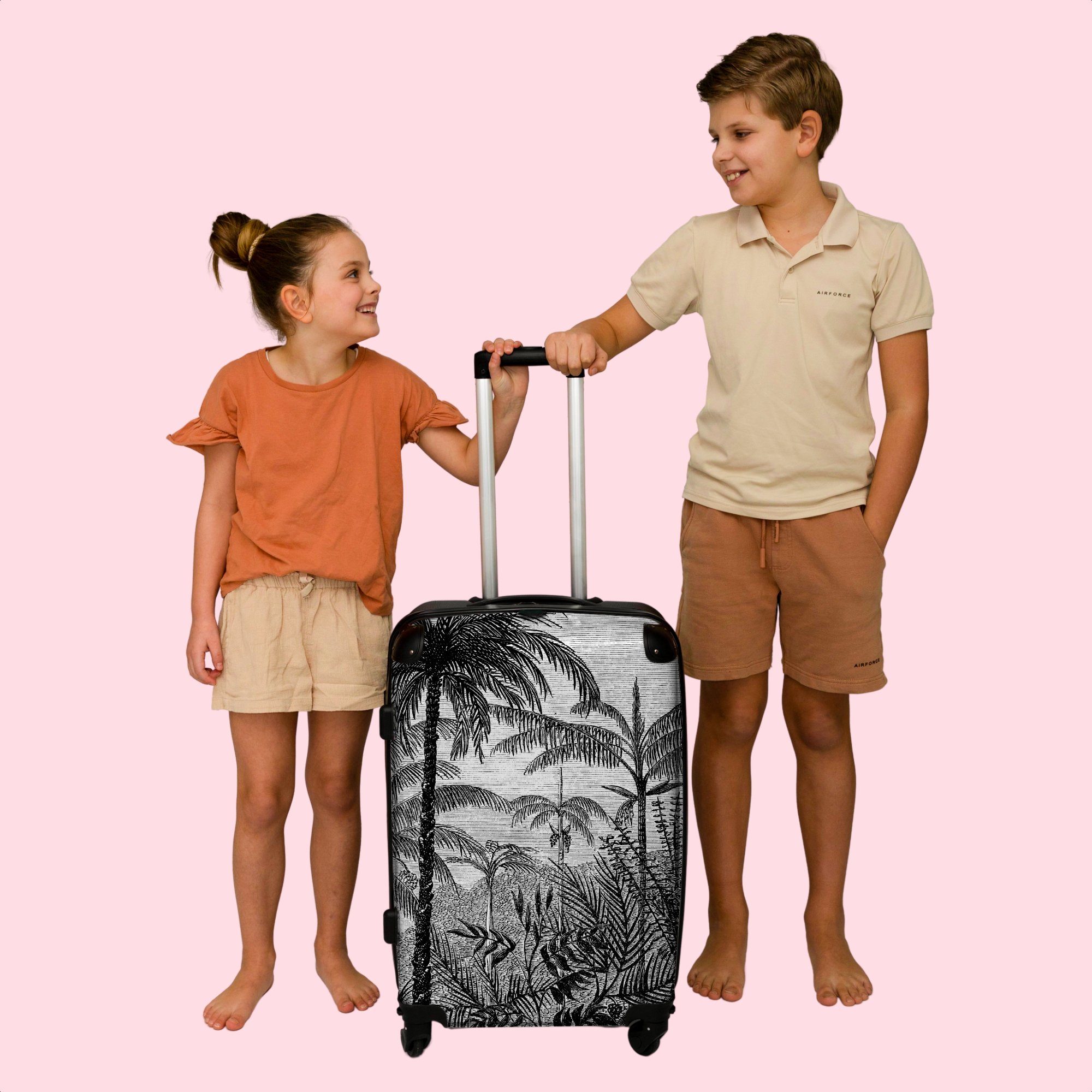 NoBoringSuitcases.com© Koffer 67x43x25cm Dschungel - 4 Rollen, Vintage Palme Rollen - 4 - Reisekoffer Aufgabegepäck - Große Rollkoffer mit weiß, Trolley und Schwarz