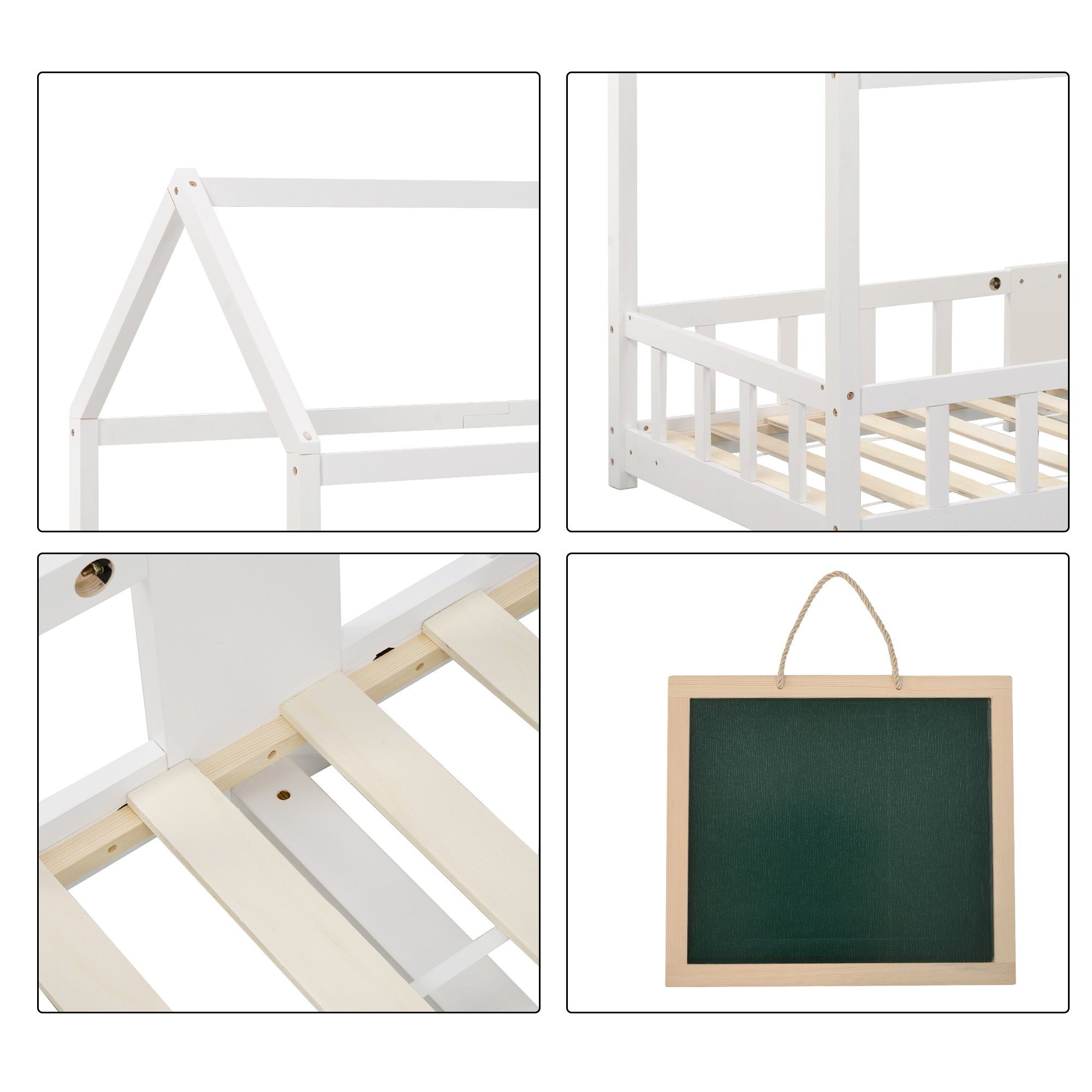 90x200cm weiß Tafel Kiefernholz Kinderbett Flieks (1-tlg), Hausbett mit