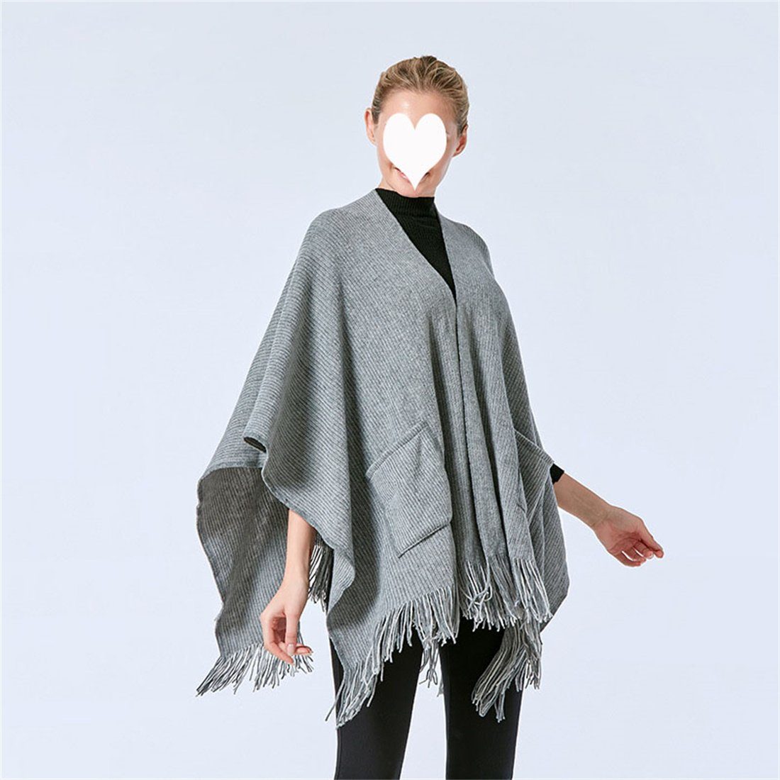 DÖRÖY Modeschal Tasche Schal, Winter Damen warme Grau einfarbig Schal Umhang Retro Mode