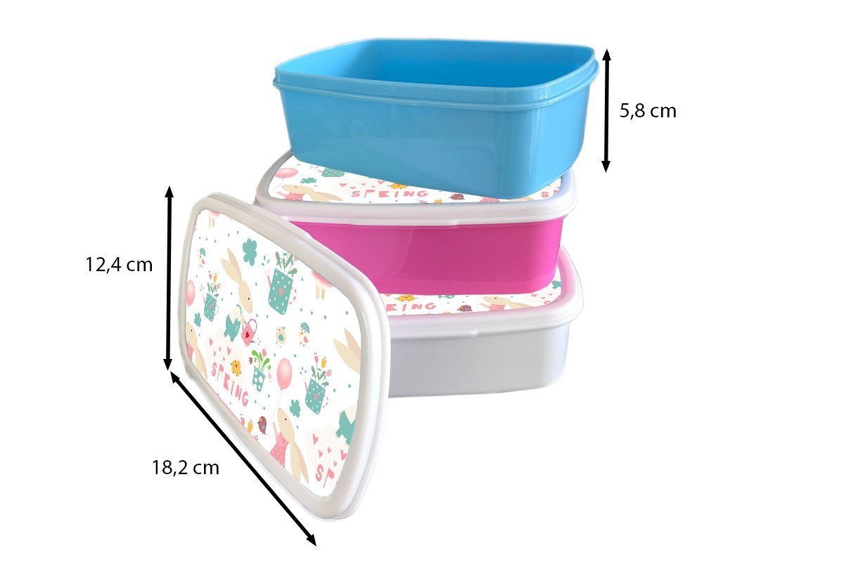 MuchoWow Lunchbox Muster Jungs weiß - Kinder Erwachsene, (2-tlg), Brotdose, und Ostern und Brotbox - Kunststoff, für für Mädchen Frühling