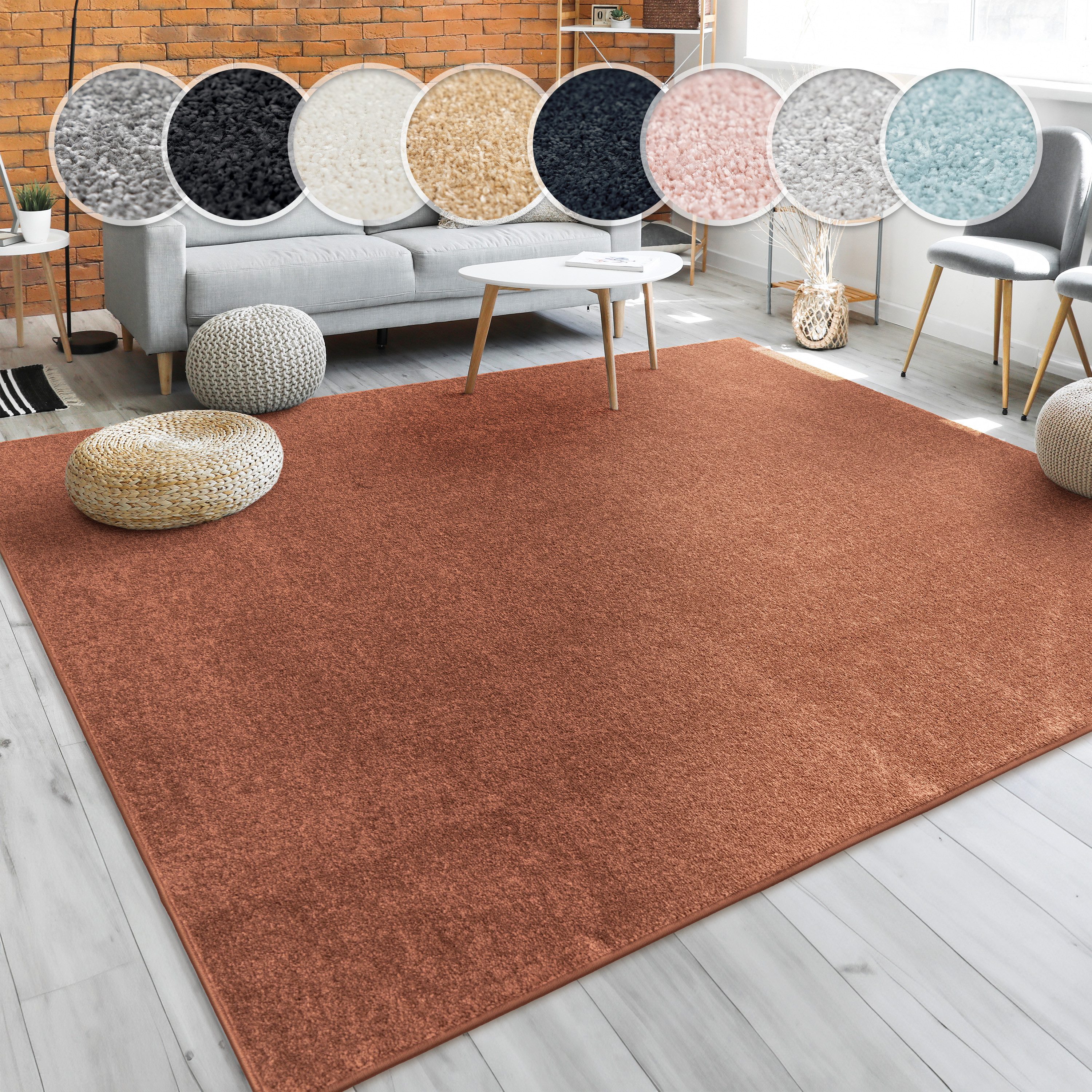 Paco Home Teppich Porto 890, rechteckig, Höhe: 13 mm, Kurzflor, Uni-Farben, ideal im Wohnzimmer & Schlafzimmer