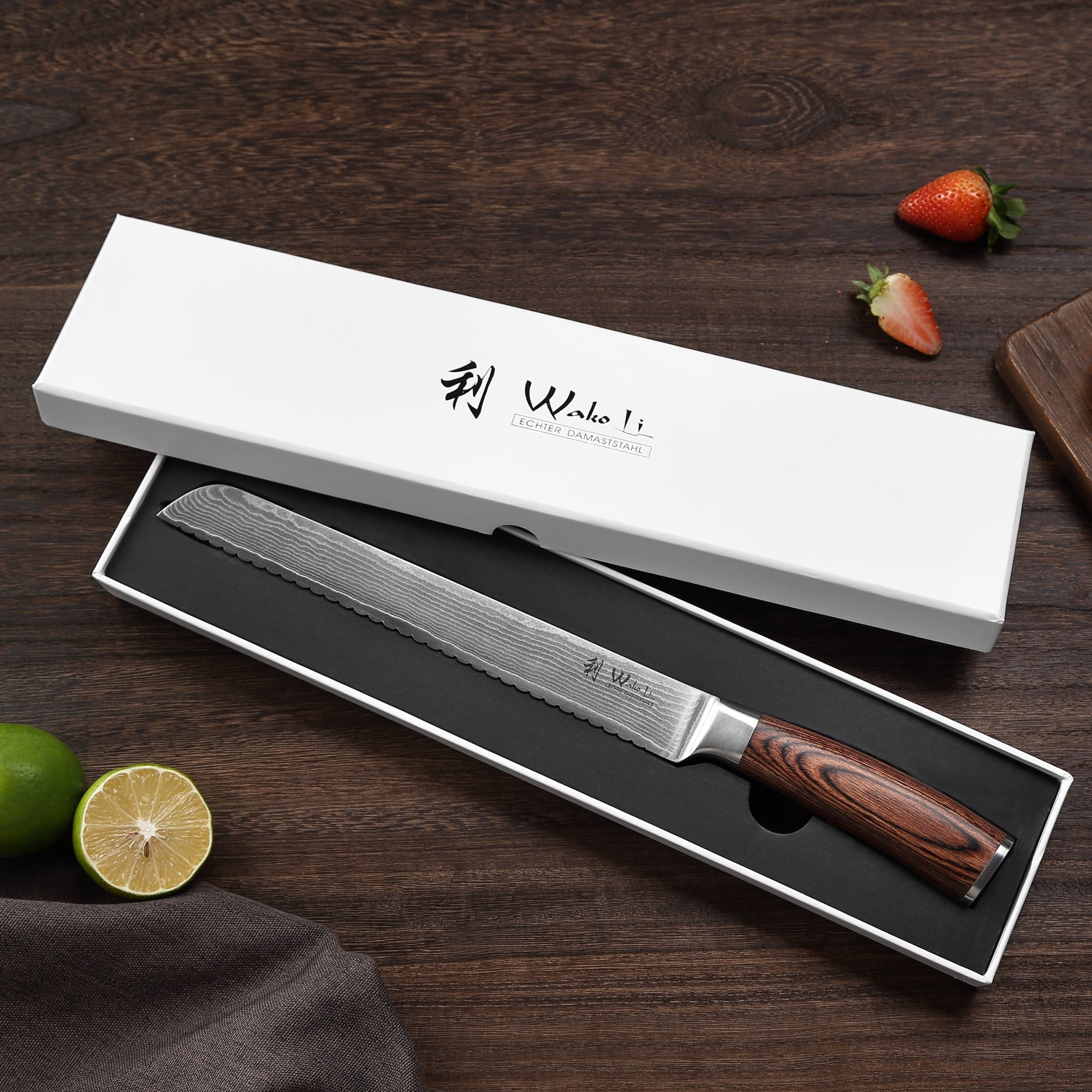 Wakoli Damastmesser EDIB Brotmesser Kochmesser 23cm Wellenschliffklinge Pakkaholzgriff, Küchenmesser aus 67 Lagen Damaststahl mit VG10 Kern inkl. Geschenkbox – Bild 2 von 5