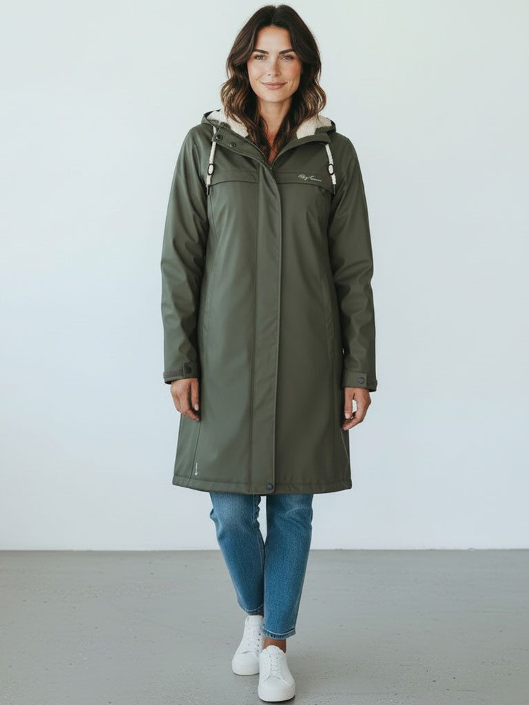 Regenmantel Oslo Damen PU-Mantel Teddy-Fleece-Futter - Regenjacke Outdoor-Jacke