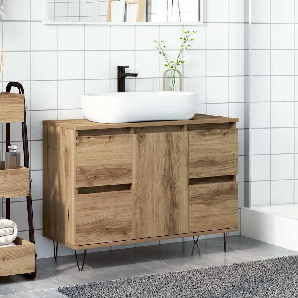 vidaXL Badezimmer-Set Badschrank Artisan-Eiche 80x33x60 cm Holzwerkstoff, (1-St) – Bild 3 von 5