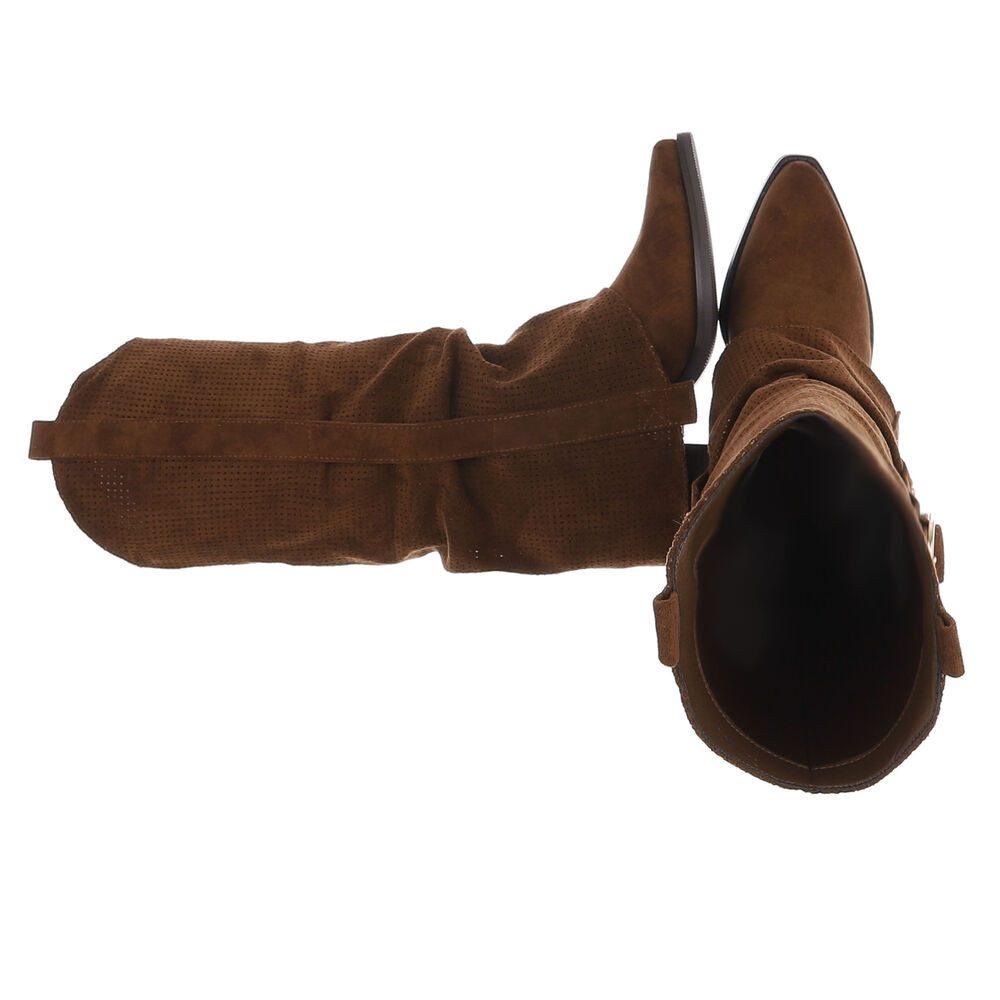 Ital-Design Moderne Stiefel mit perforiertem Design und goldenen Details Westernstiefel (91154641) Blockabsatz Stiefel in Braun